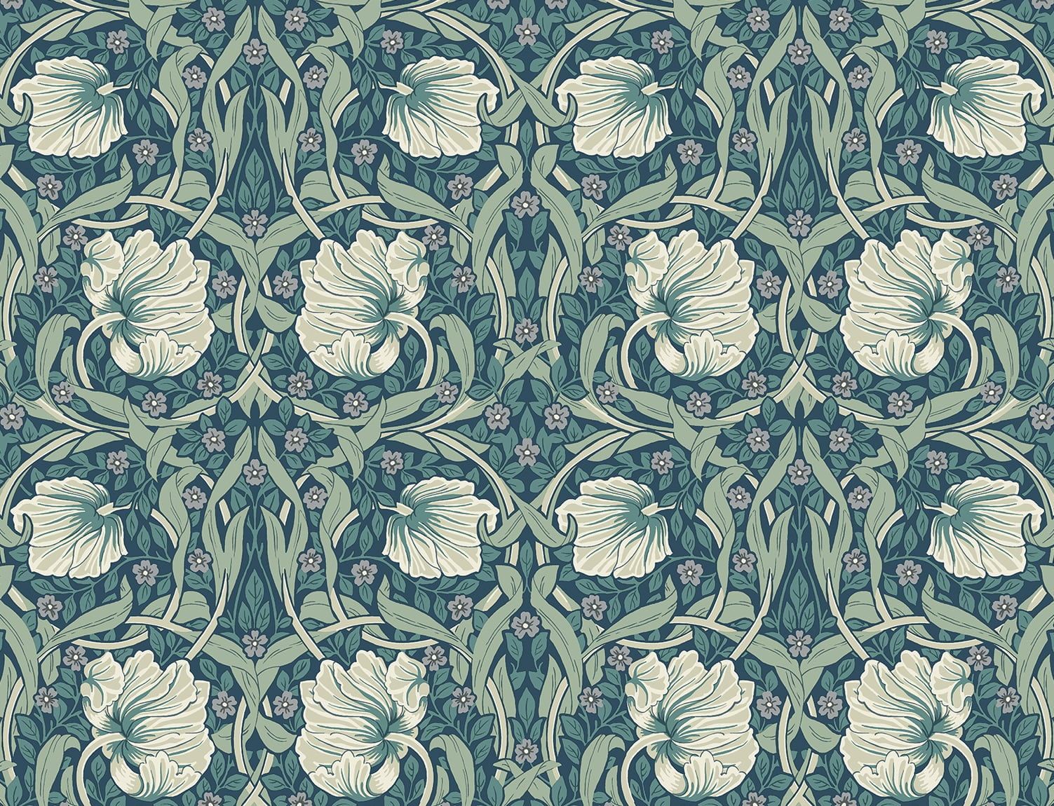 Teal and Sandstone Floral Peel and Stick Vinyl Wallpaper