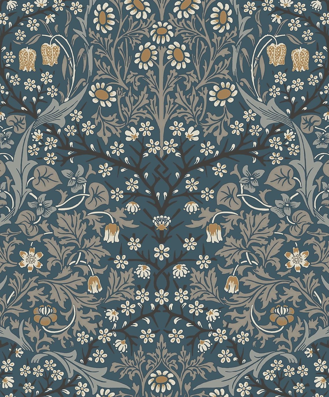 Aegean Blue and Warm Stone Floral Peel and Stick Wallpaper