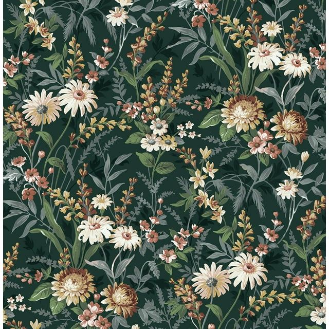Forest Green Vintage Floral Peel and Stick Wallpaper