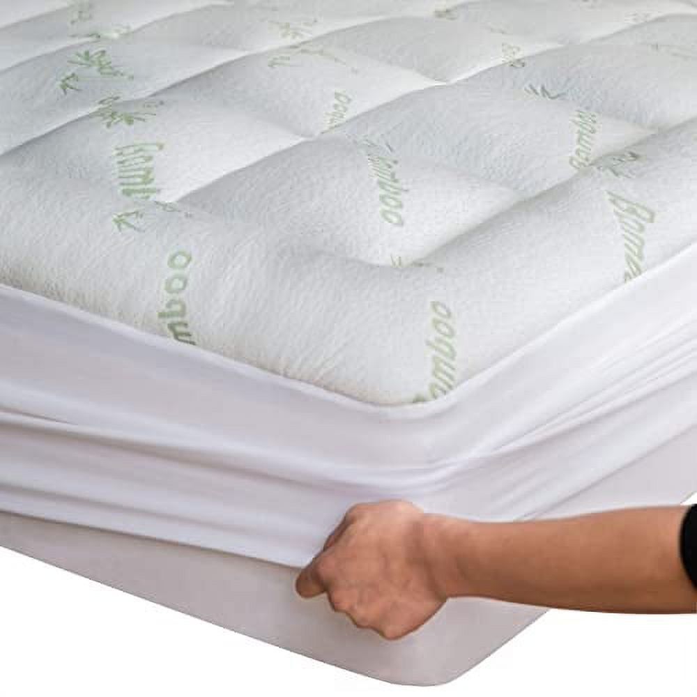 Queen Bamboo Cooling Quilted Mattress Topper with Pillow Protector