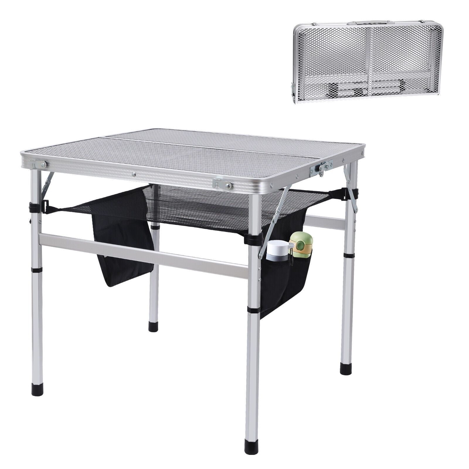 Adjustable White Steel Folding Camping Table with Mesh Bag