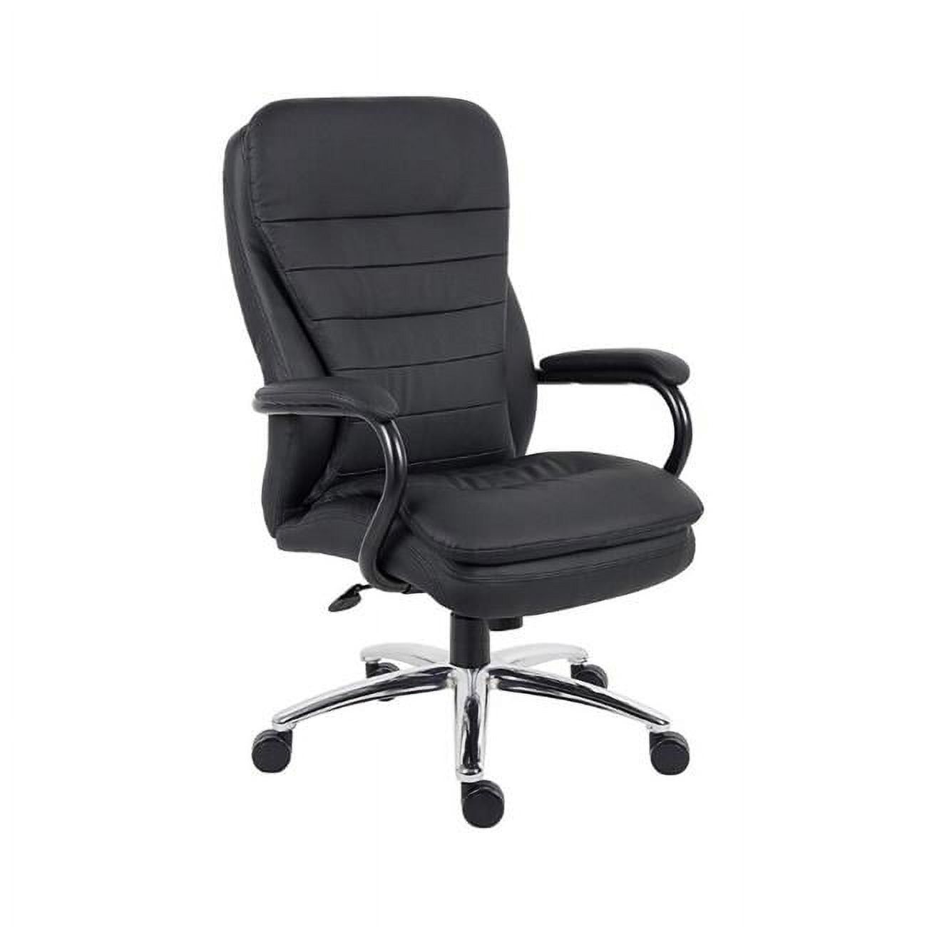 Black Leather Swivel Executive Office Chair with Padded Armrests