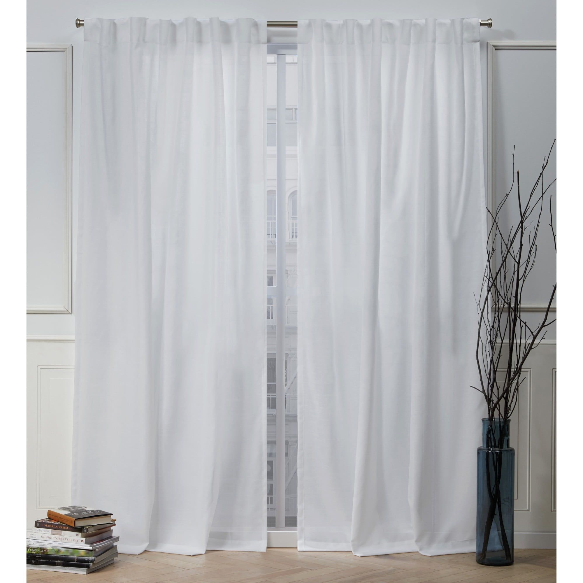 Winter White Faux Linen Light-Filtering Curtain Panel Pair, 54" x 96"