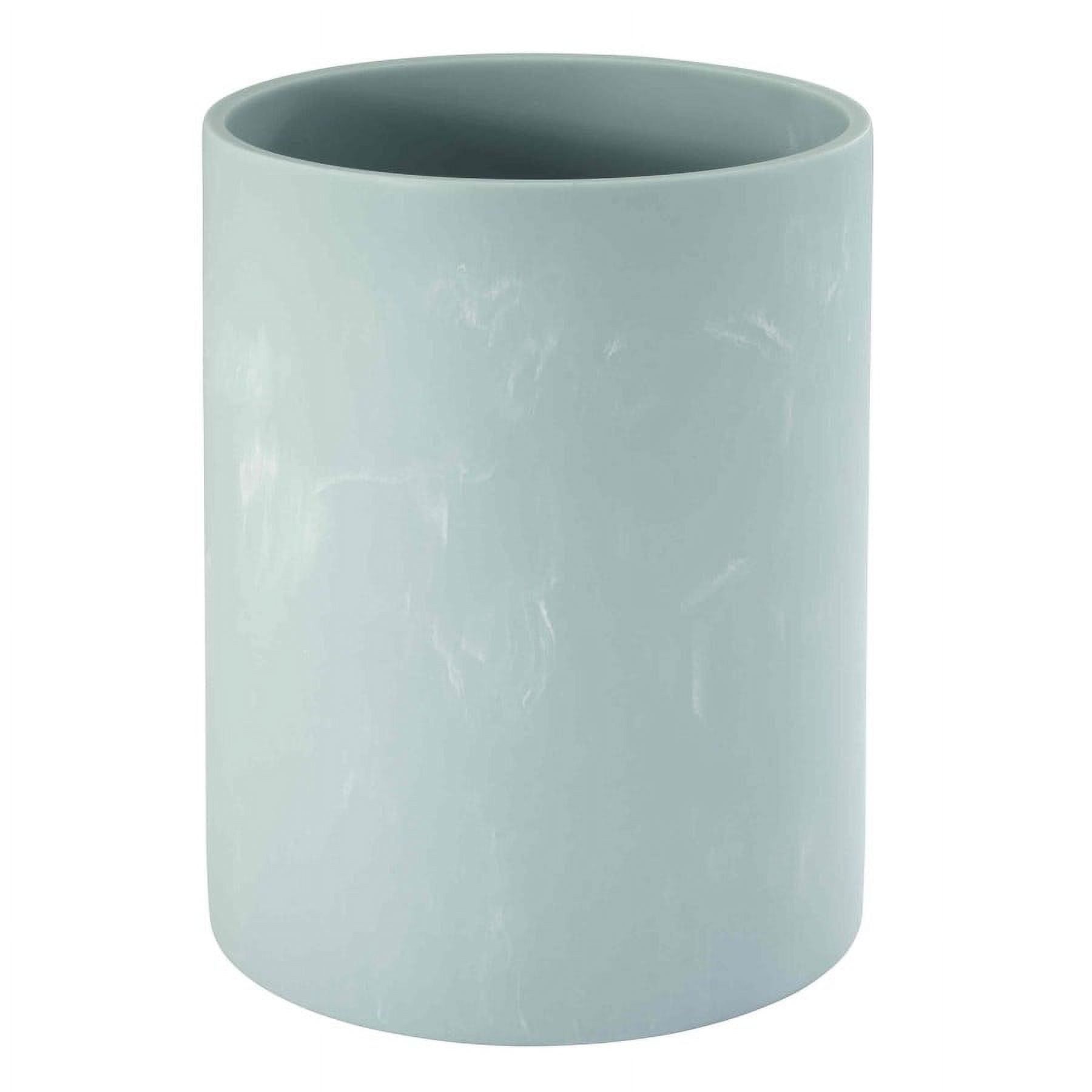 Aqua Blue Marble-Effect Resin Circular Wastebasket