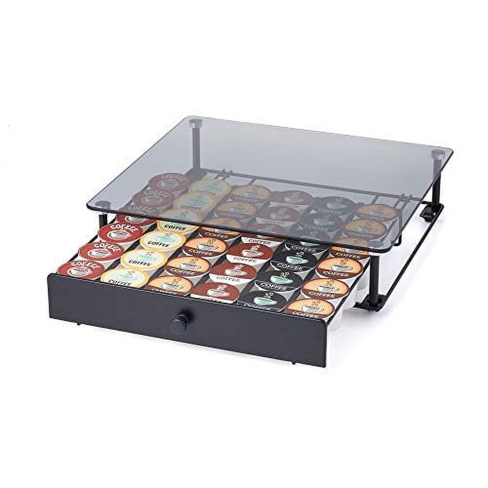 Black Tempered Glass Rolling Coffee Pod Storage Drawer