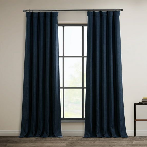 Nightfall Navy Faux Linen Room Darkening Pleated Window Panel
