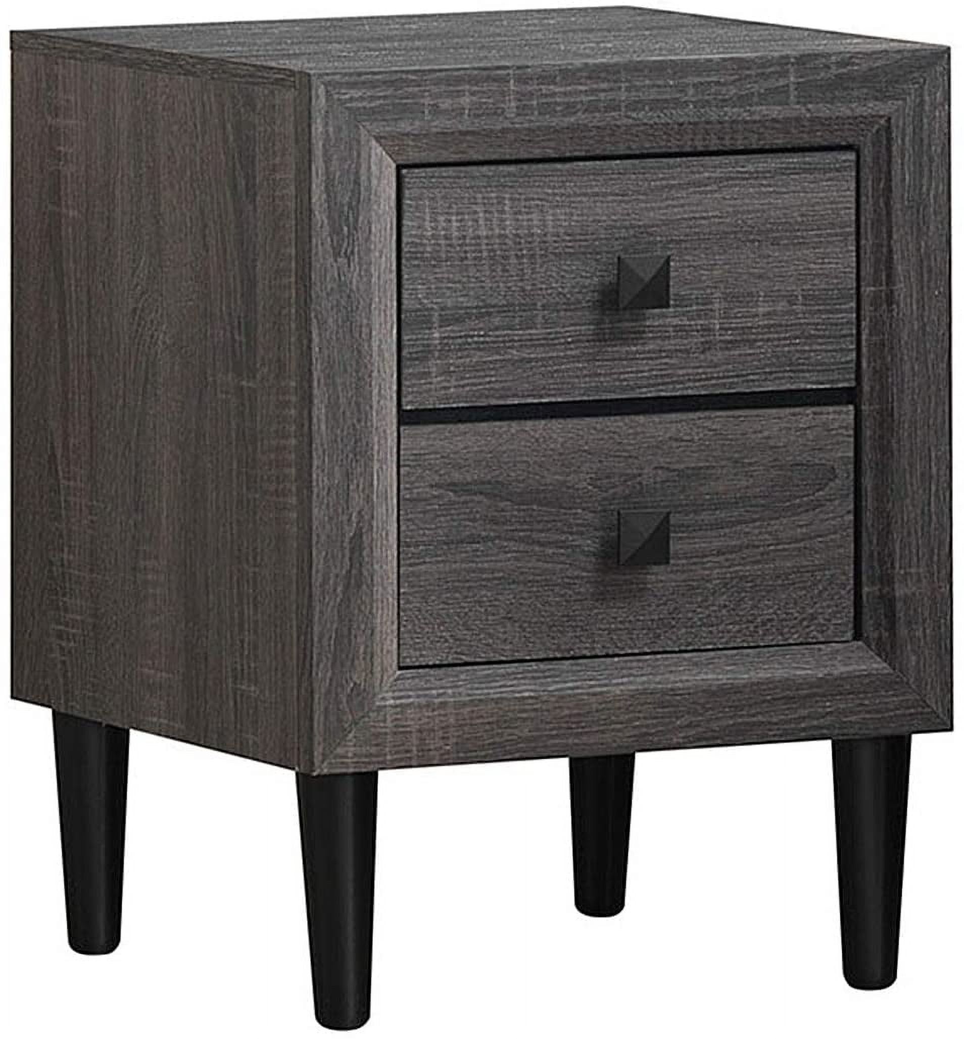 Grey MDF and Rubber Wood 2-Drawer Nightstand with Black Legs