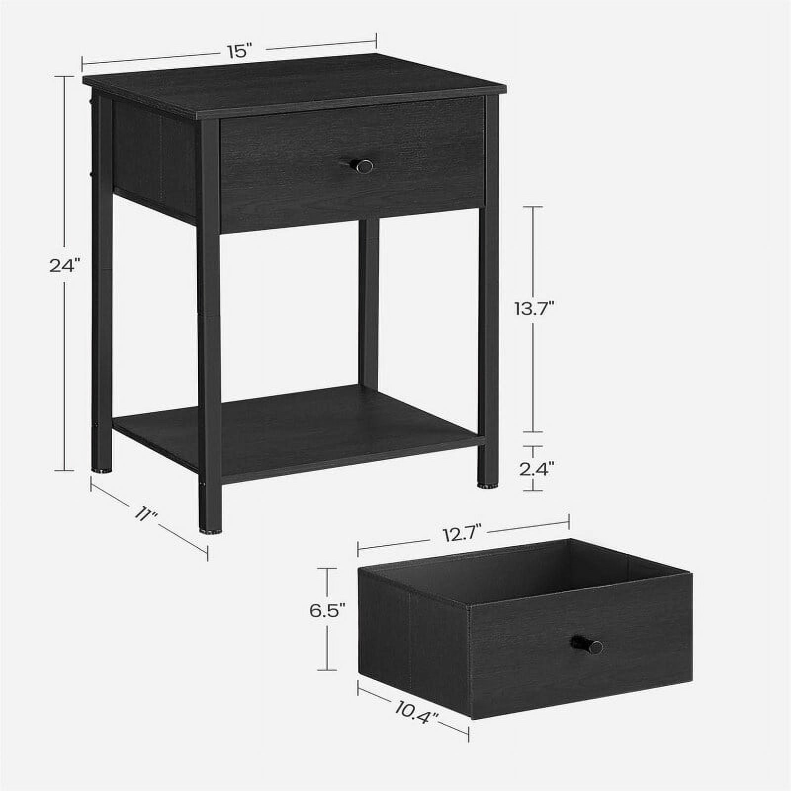 Black Particleboard and Steel 2-Drawer Nightstand Set