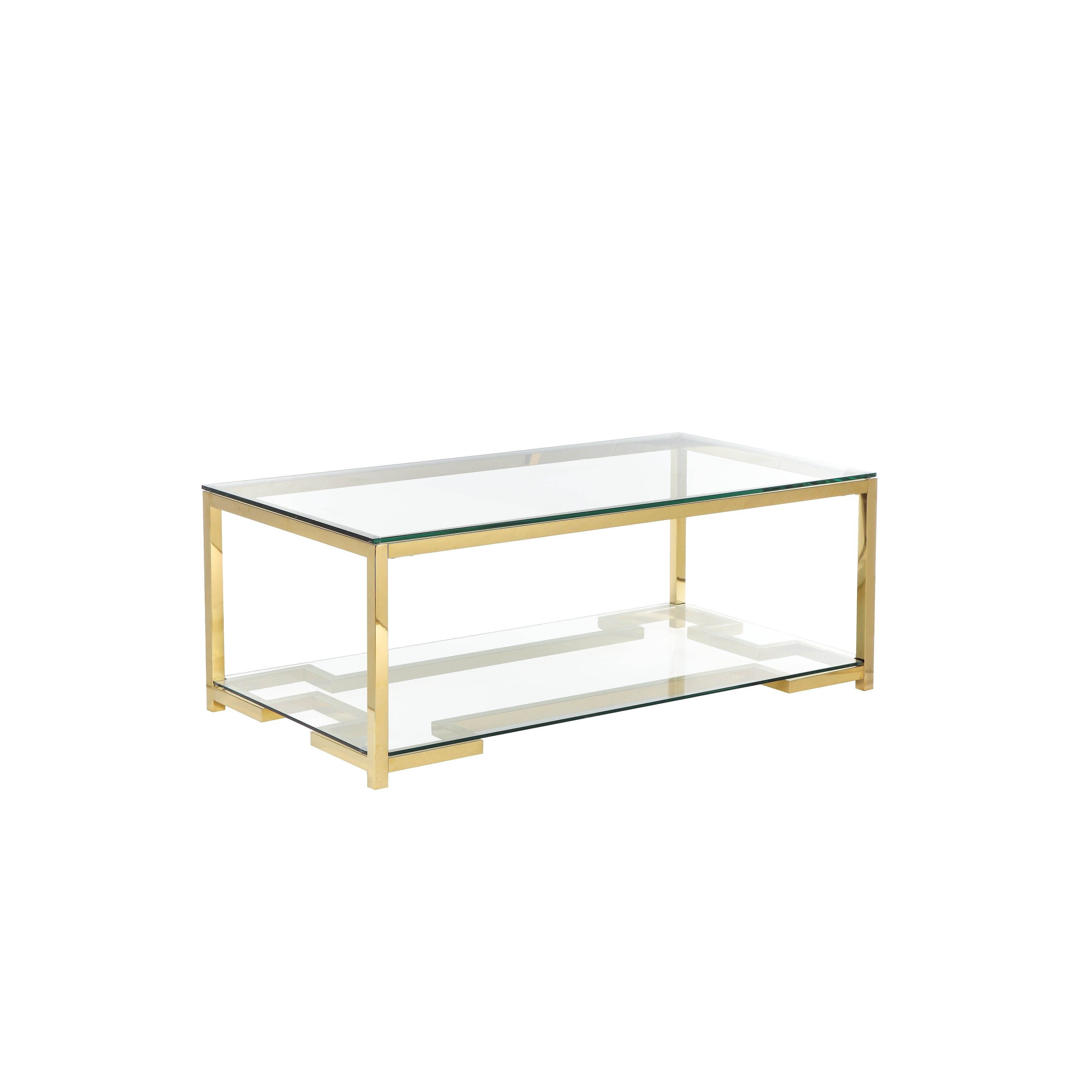 Nina Rectangular Glass Coffee Table with High Polish Gold Frame