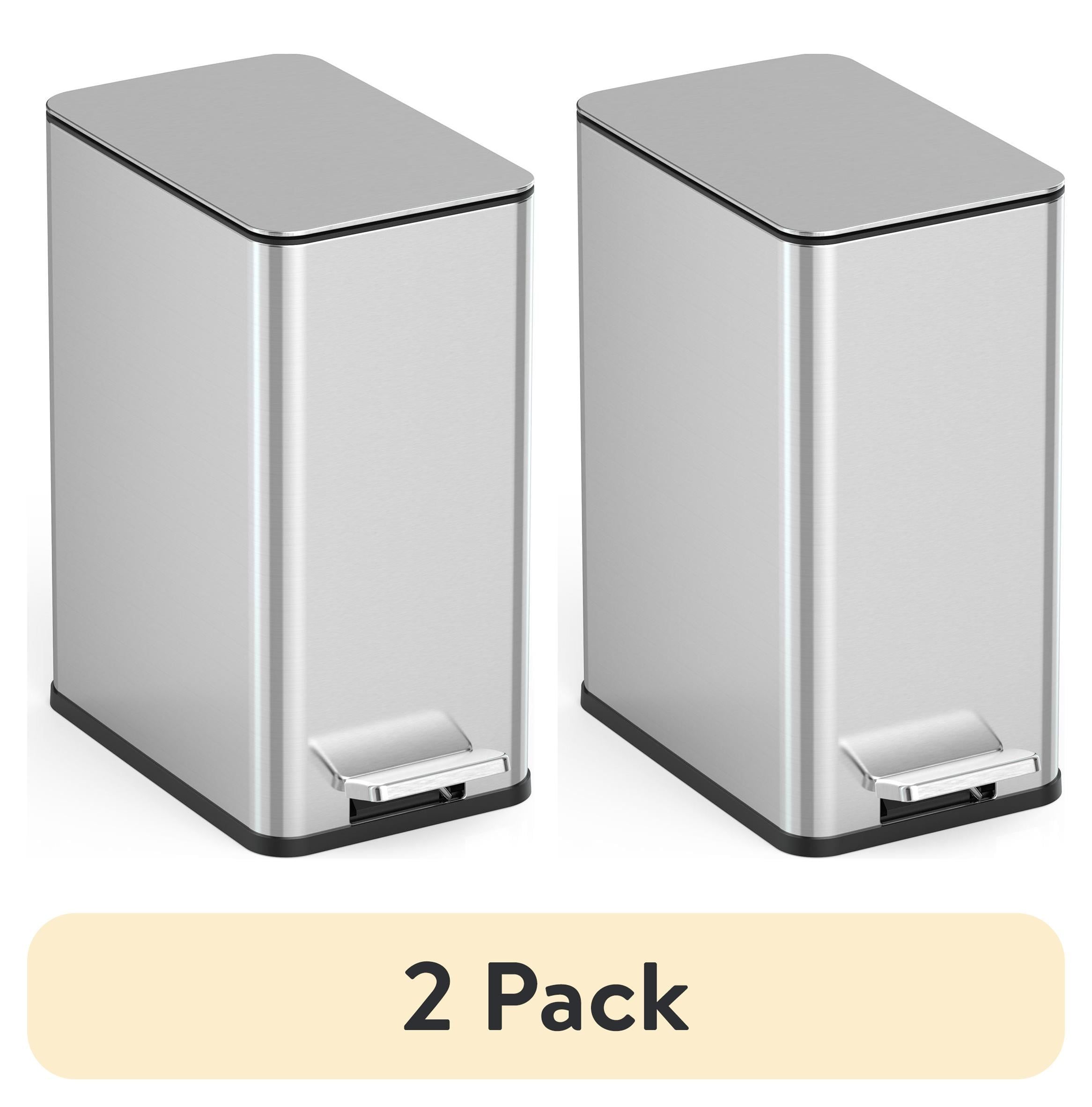 Slim 10L Stainless Steel Step-On Trash Can, 2-Pack