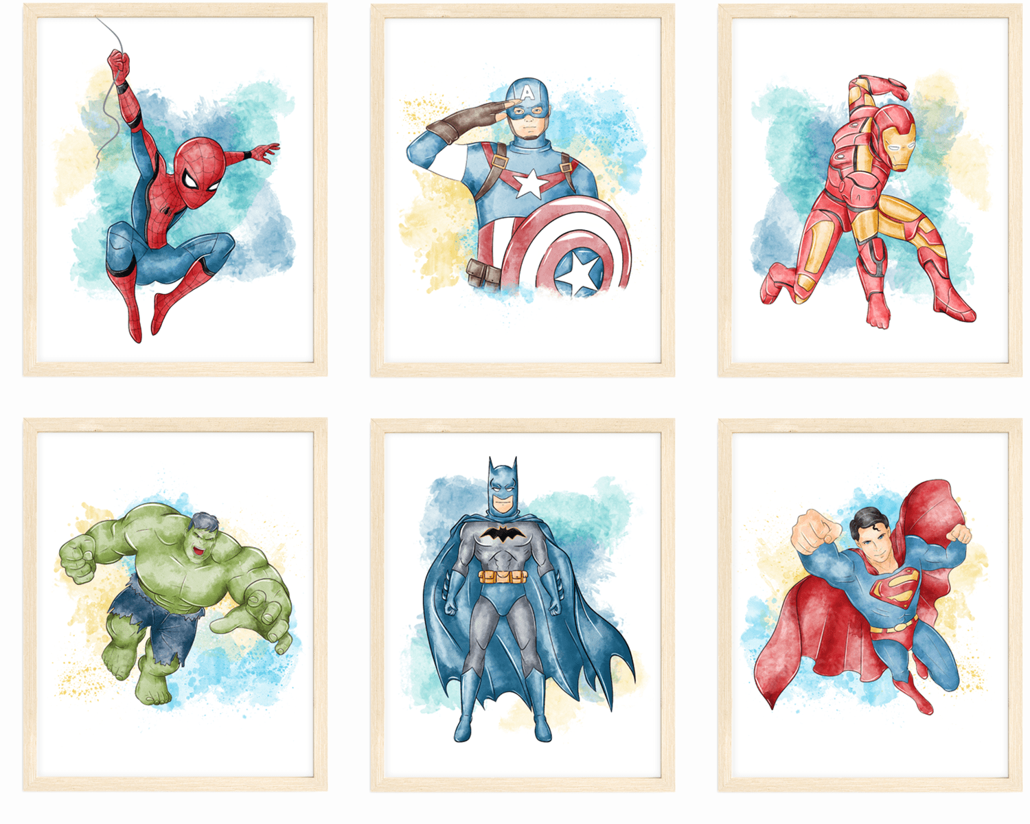 Superhero Wall Art Set for Kids' Bedroom, 8x10 Inches, Unframed