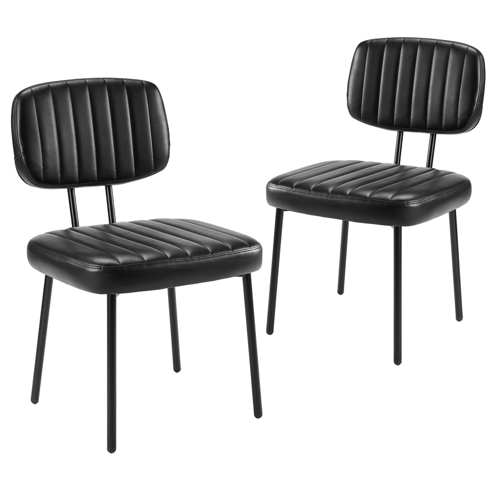 Black Faux Leather Upholstered Dining Chairs with Metal Legs, Set of 2