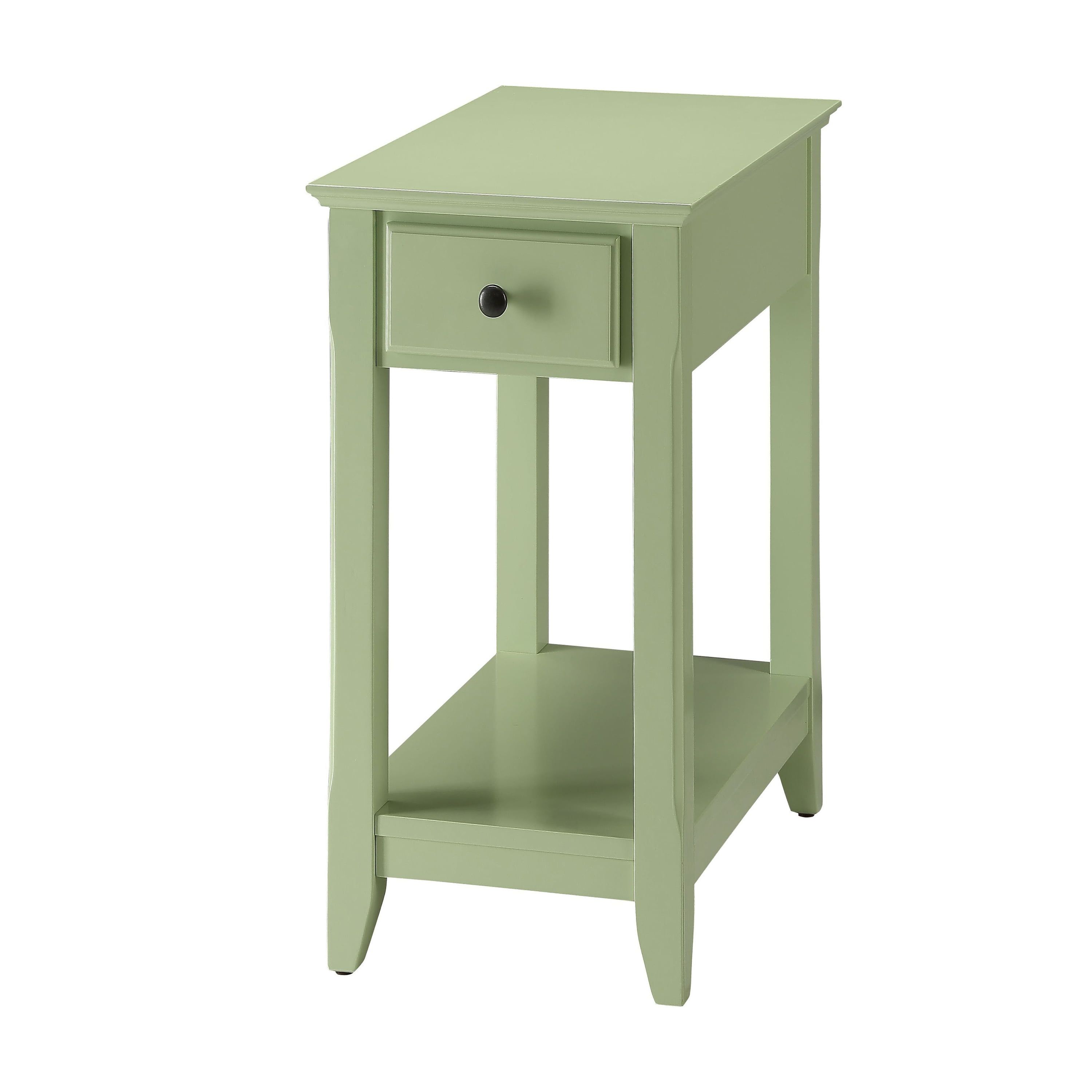 Light Green Wood Rectangular Side Table with Storage