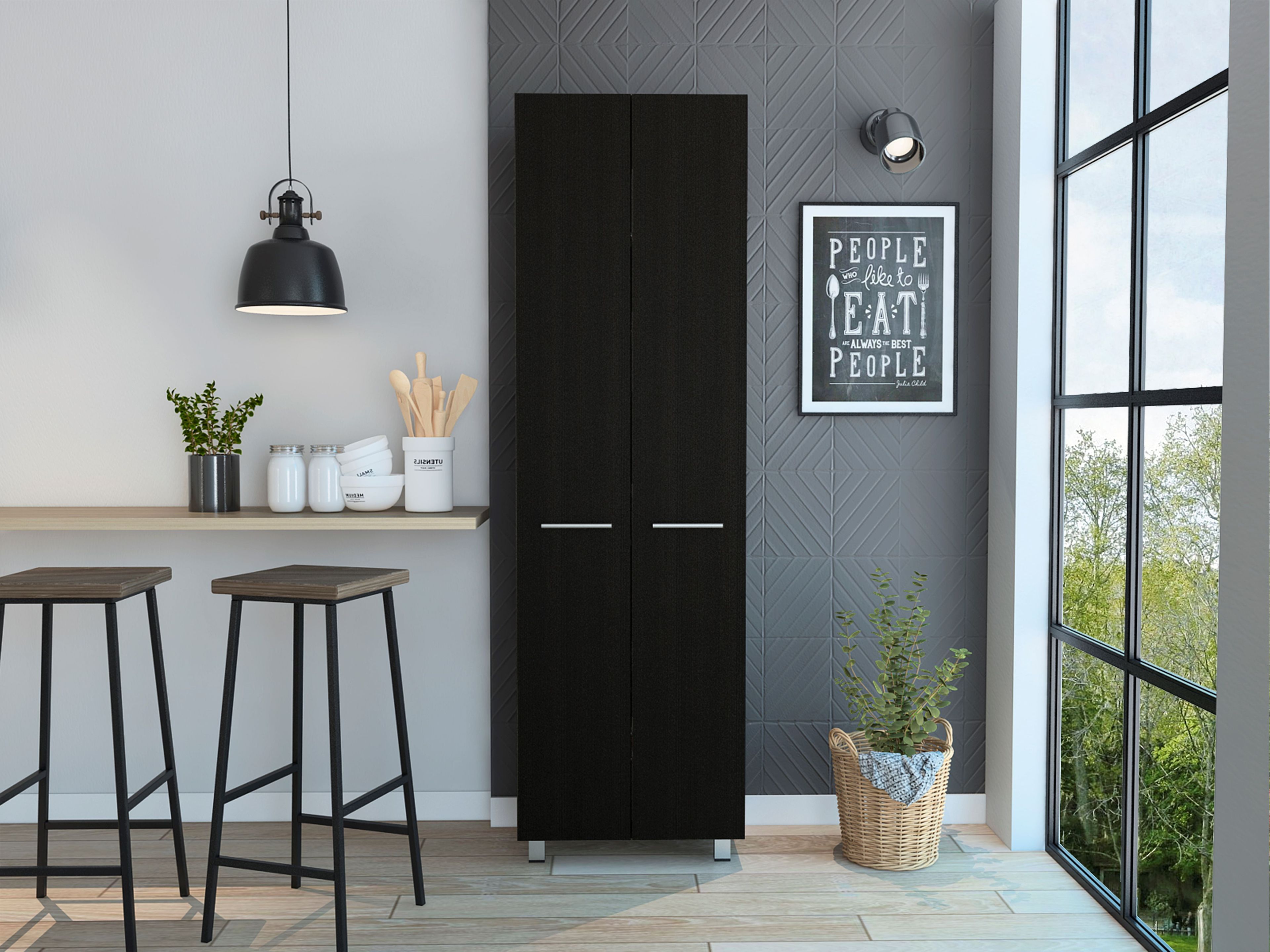 Black Particle Board Kitchen Pantry Cabinet with 5 Shelves