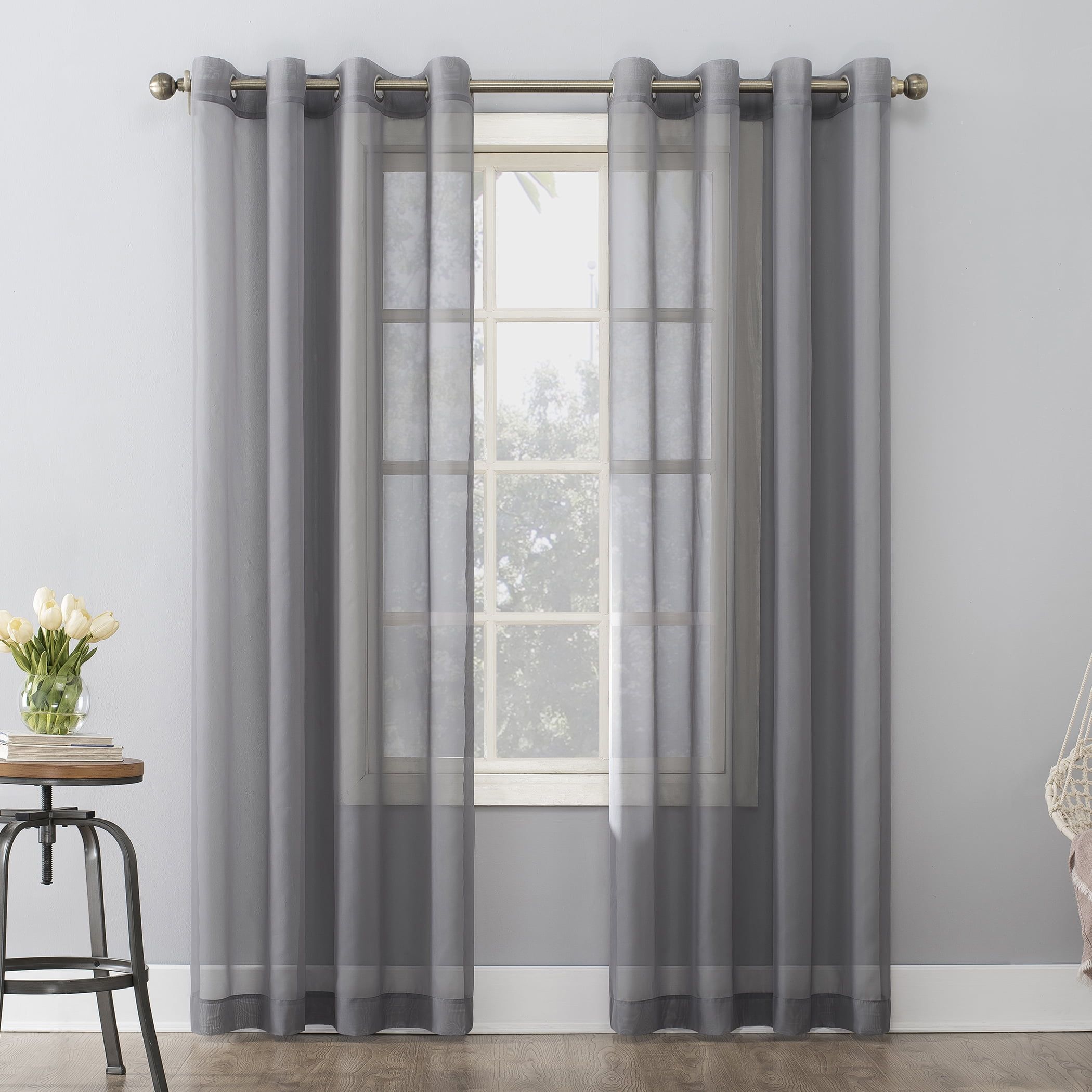 Charcoal Sheer Polyester Grommet Curtain Panel 59" x 84"