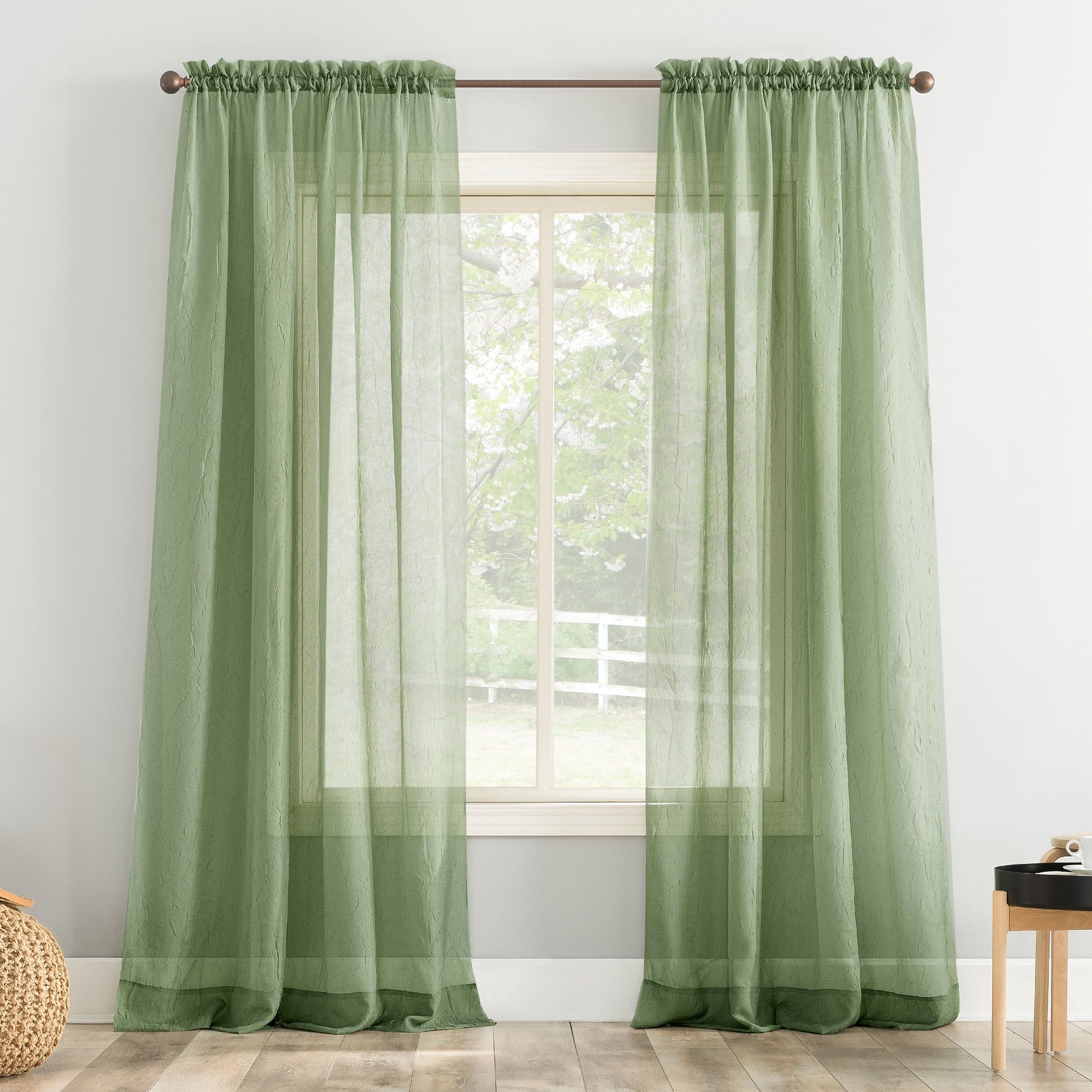 Sage Green Sheer Polyester Rod Pocket Curtain Panel, 51" x 84"
