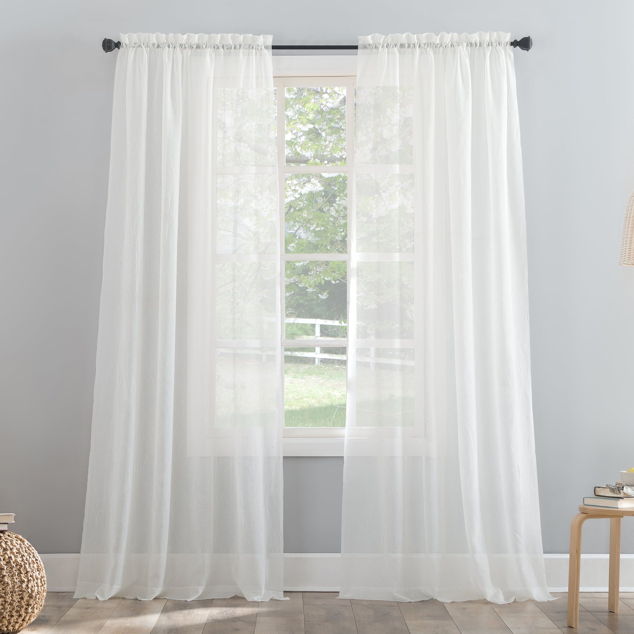 Eggshell Sheer Crushed Voile Rod Pocket Curtain Panel, 51" x 63"