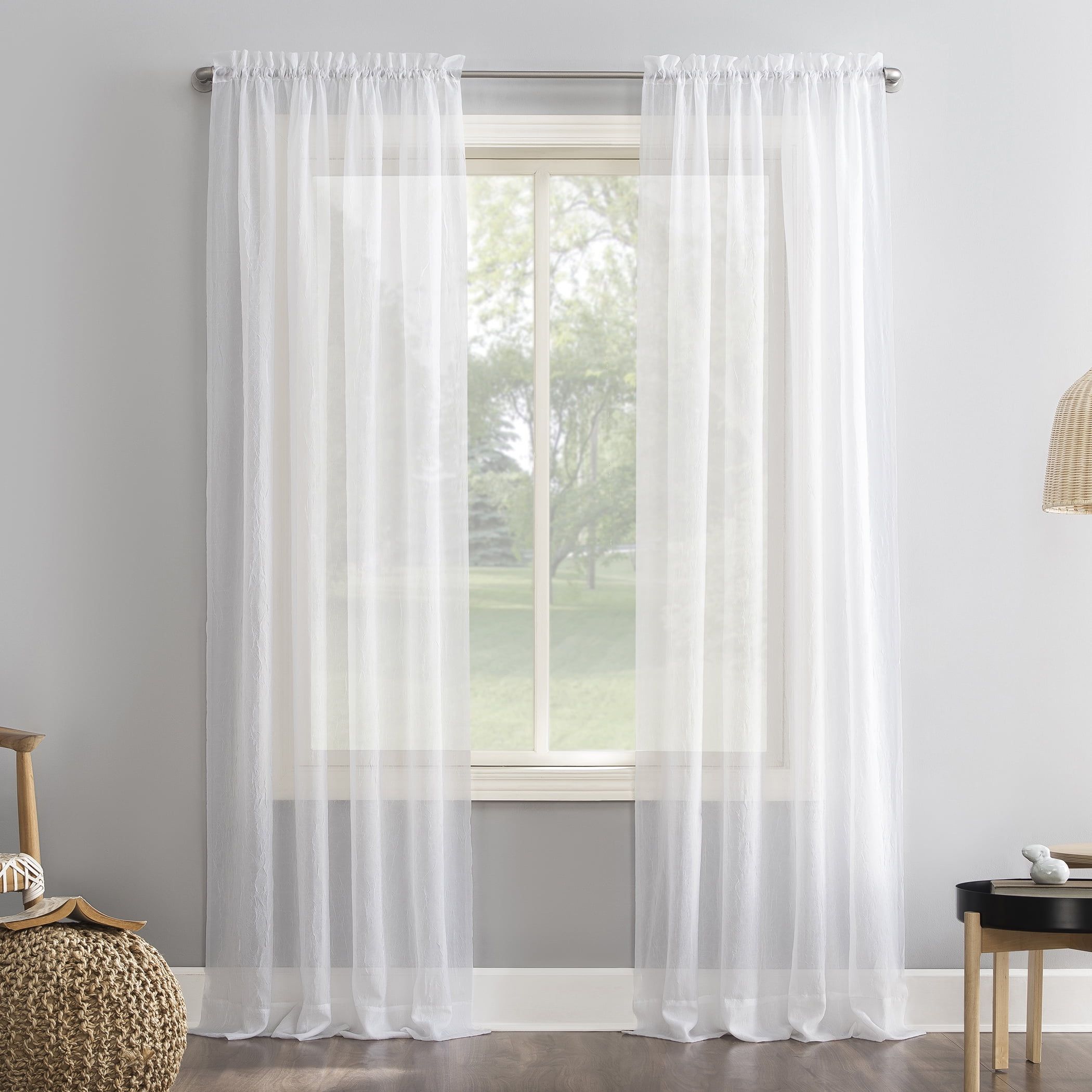 No. 918 Jillian Crushed Voile Sheer Rod Pocket Curtain Panel, 51" x 63", White