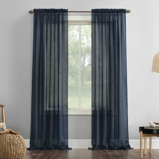 Navy Sheer Polyester Rod Pocket Curtain Panel, 51" x 84"