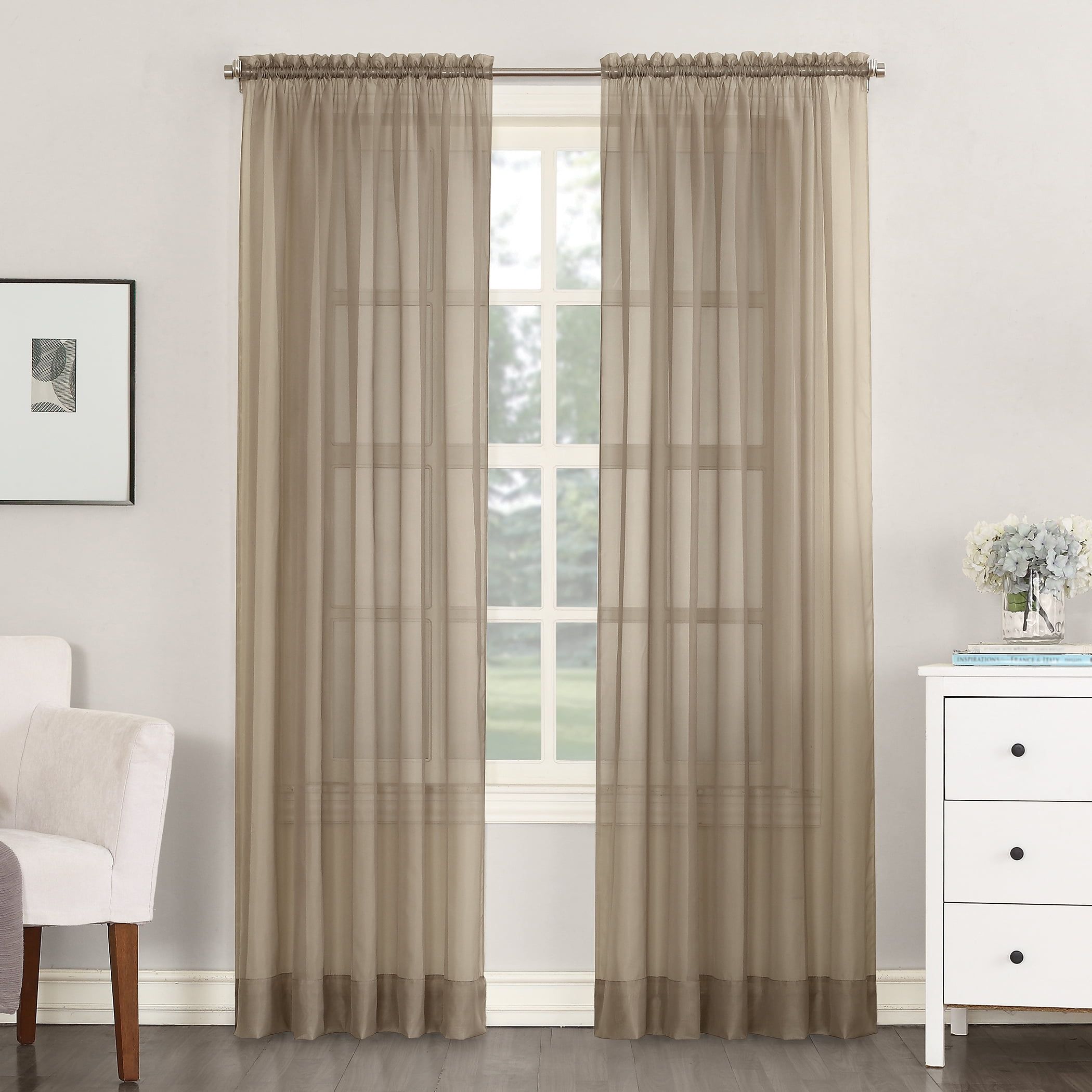 Taupe Sheer Polyester Rod Pocket Curtain Panel 59" x 95"