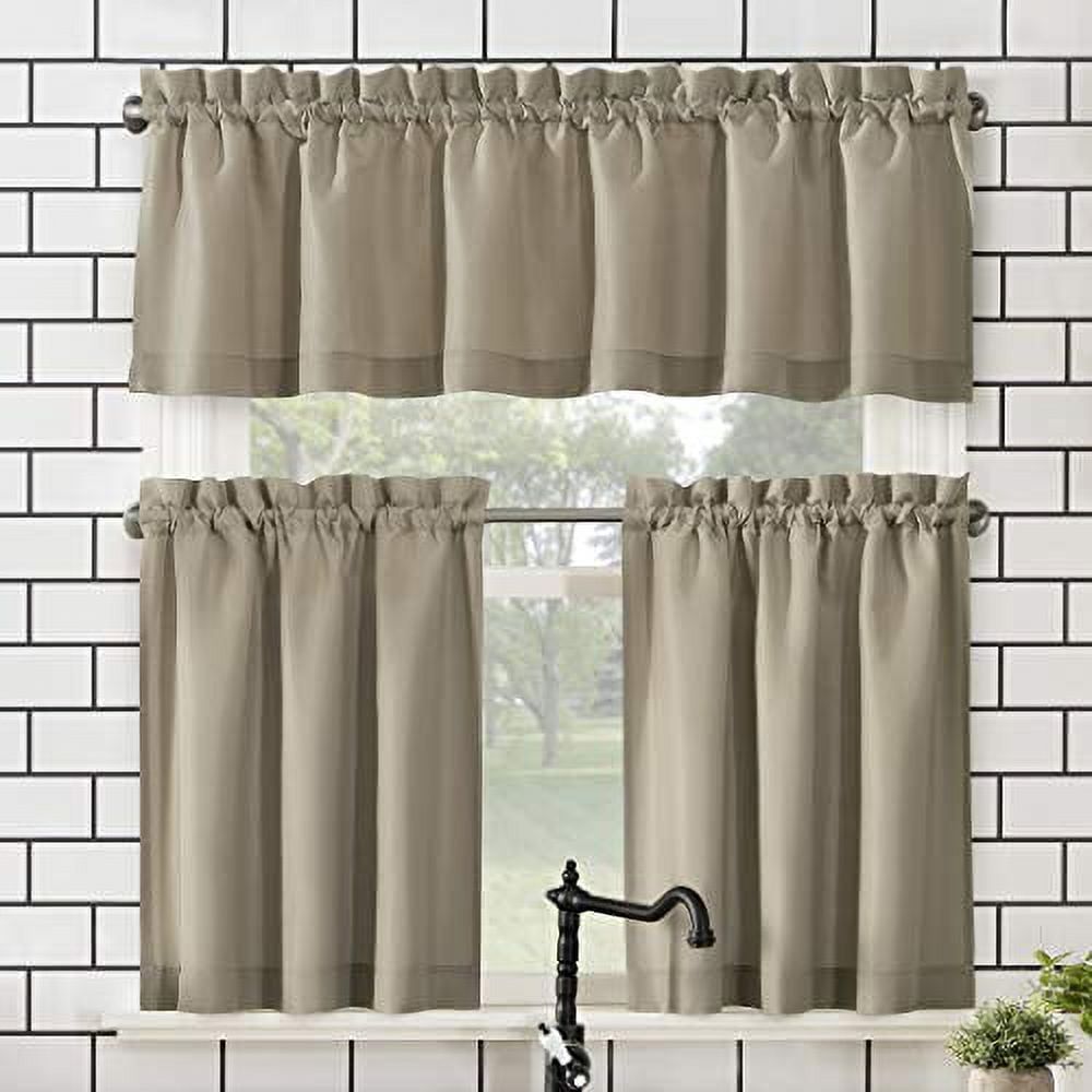 Taupe Microfiber Semi-Sheer Rod Pocket Kitchen Curtain Set