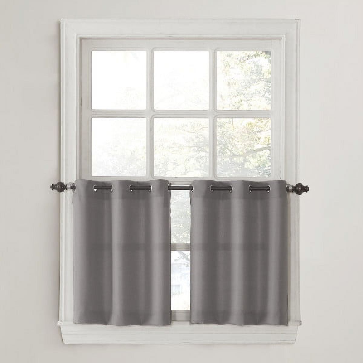 Nickel Sheer Polyester Grommet Kitchen Curtain Tier Pair, 56" x 24"