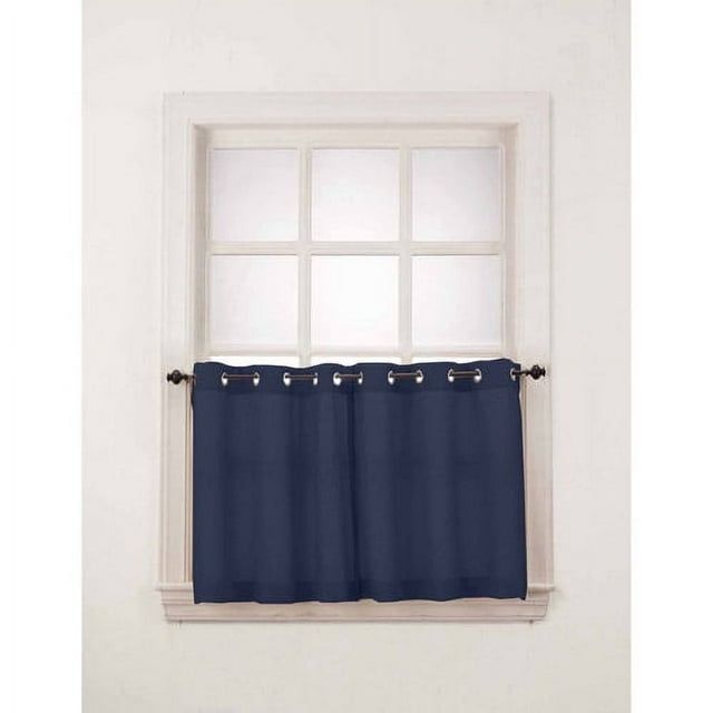 Navy Semi-Sheer Polyester Kitchen Window Tier Pair