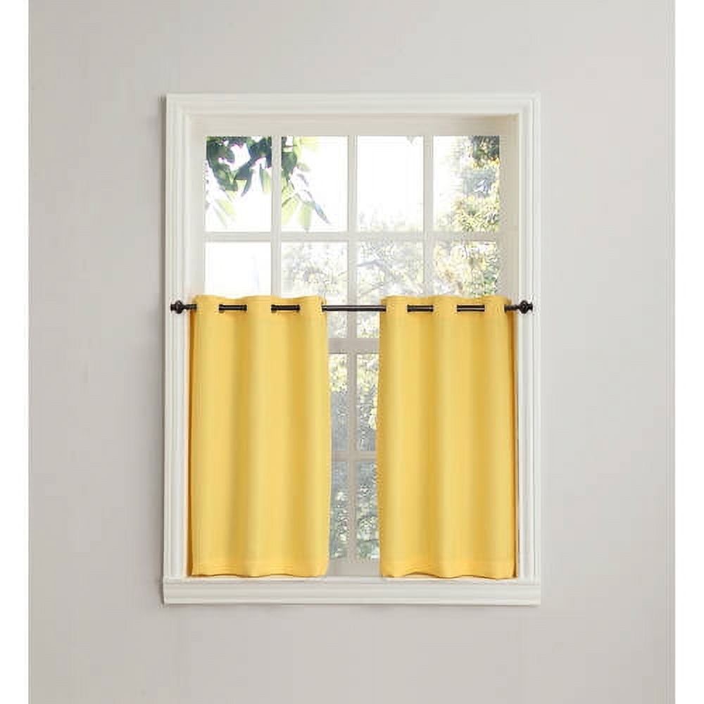 Yellow Semi-Sheer Polyester Kitchen Window Tier Curtains, 56" x 36"
