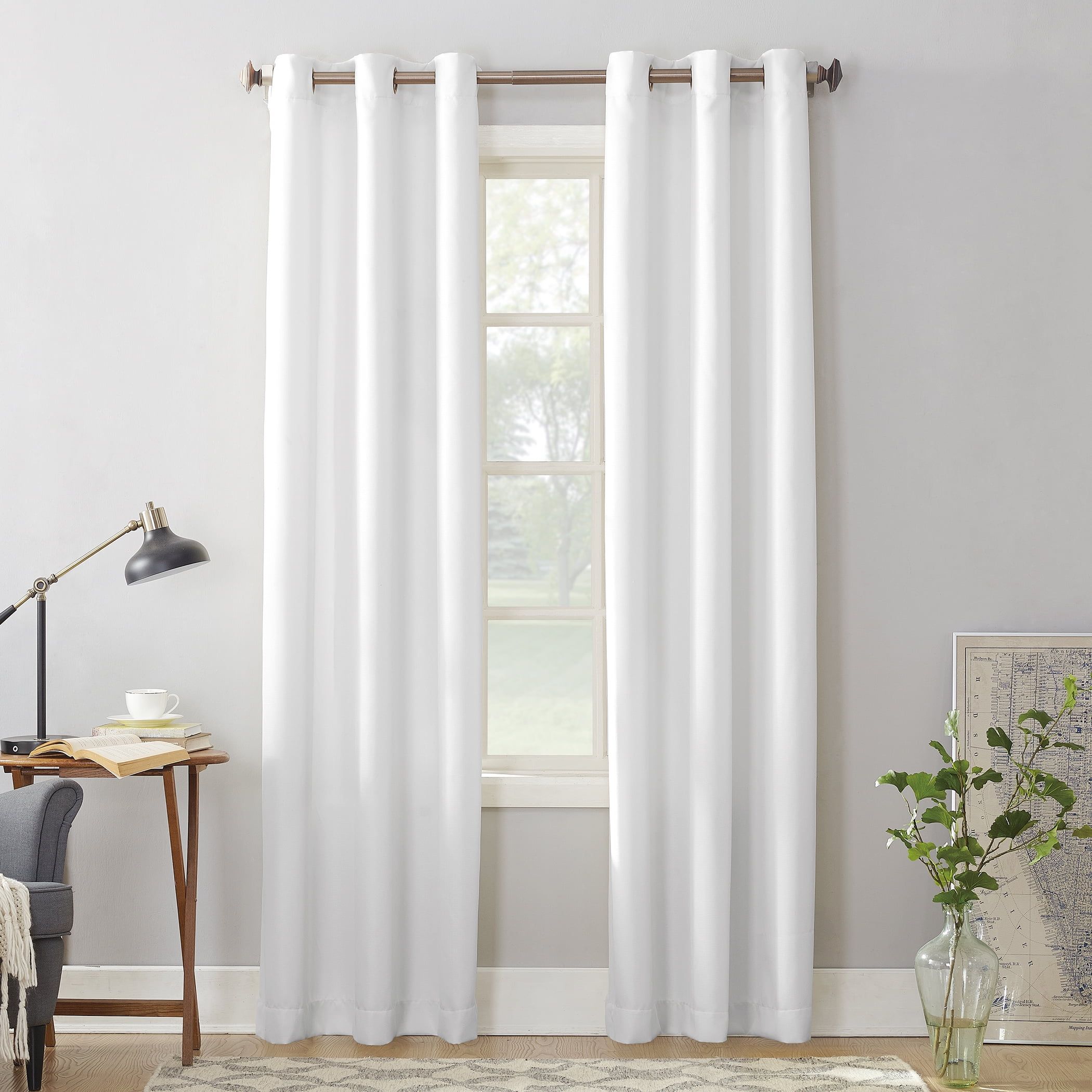 White Polyester Sheer Grommet Curtain Panel, 84" x 48"