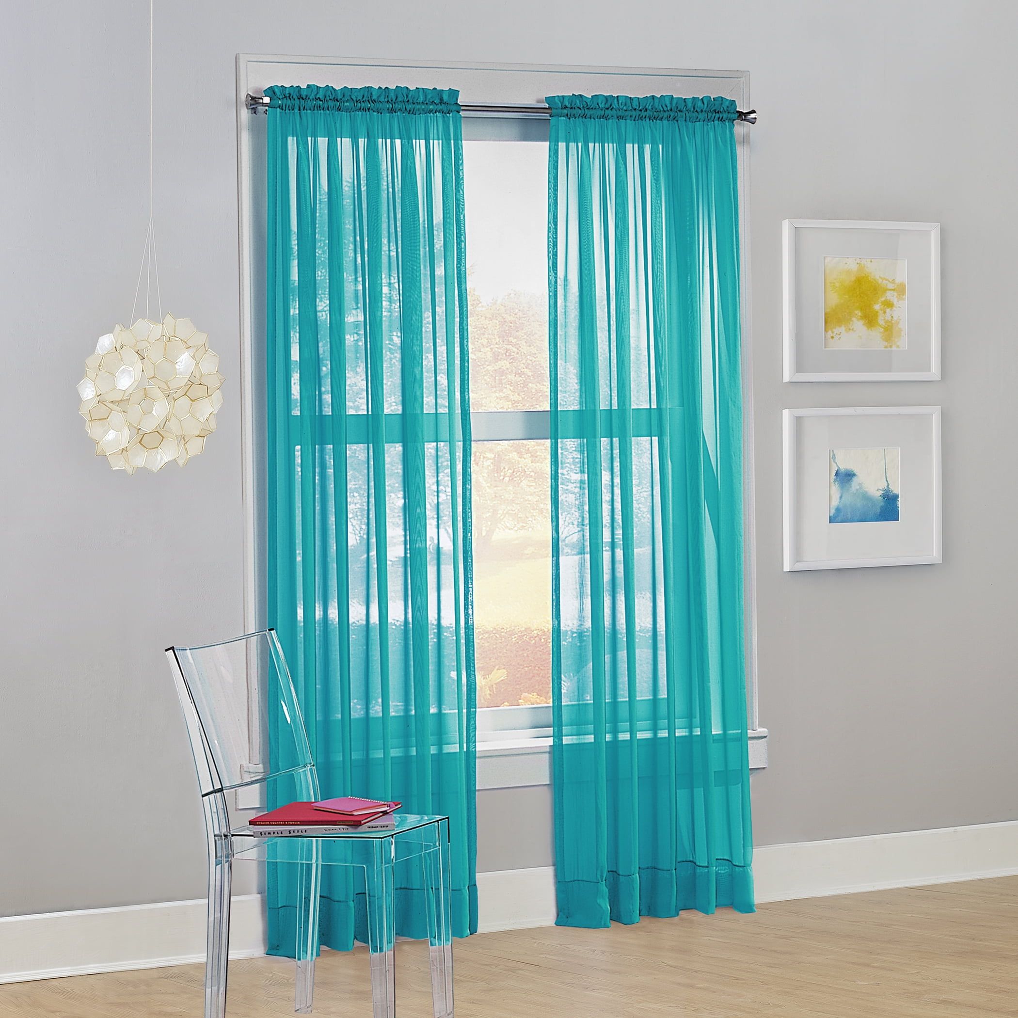 Sky Blue Sheer Voile Rod Pocket Curtain Panel 59" x 63"