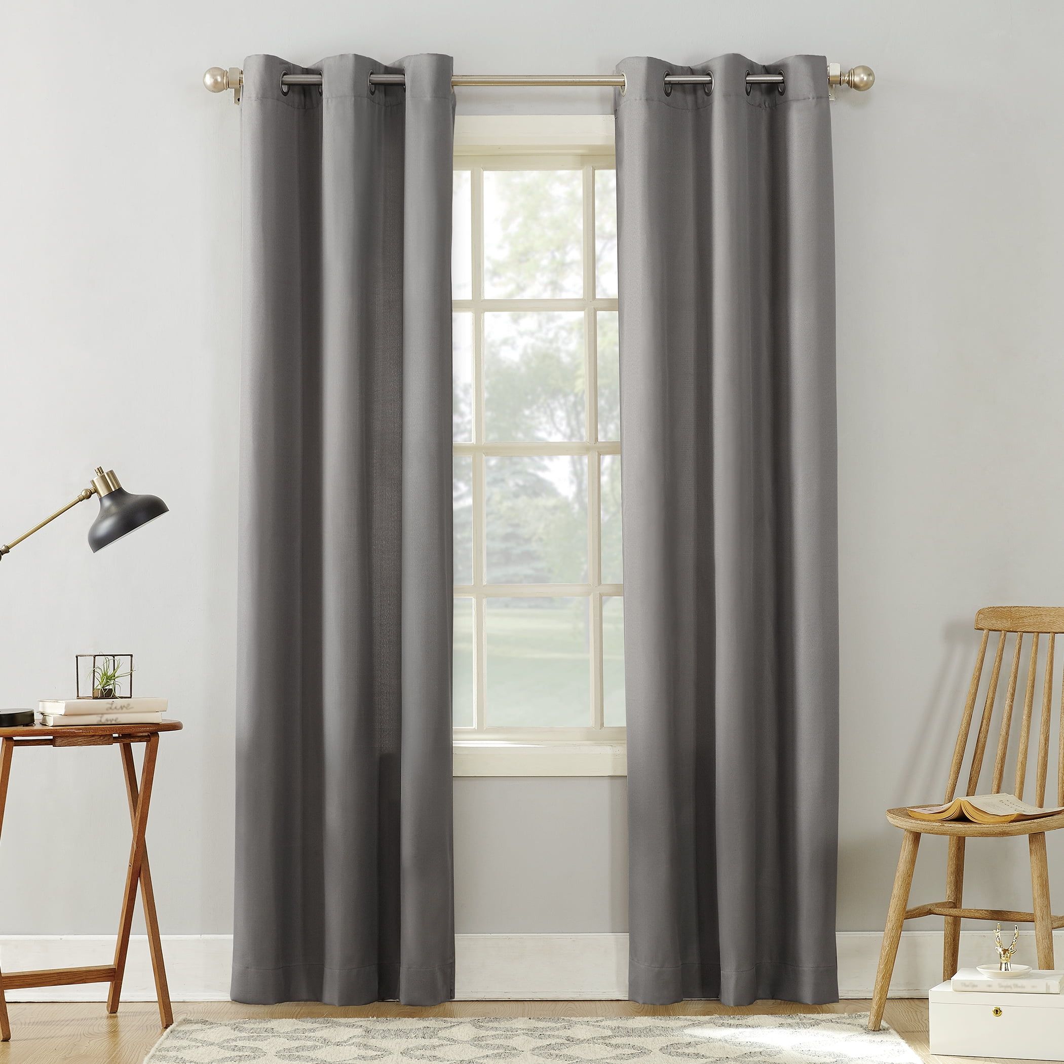 Gray Light-Filtering Polyester Grommet Curtain Panel, 40" x 63"