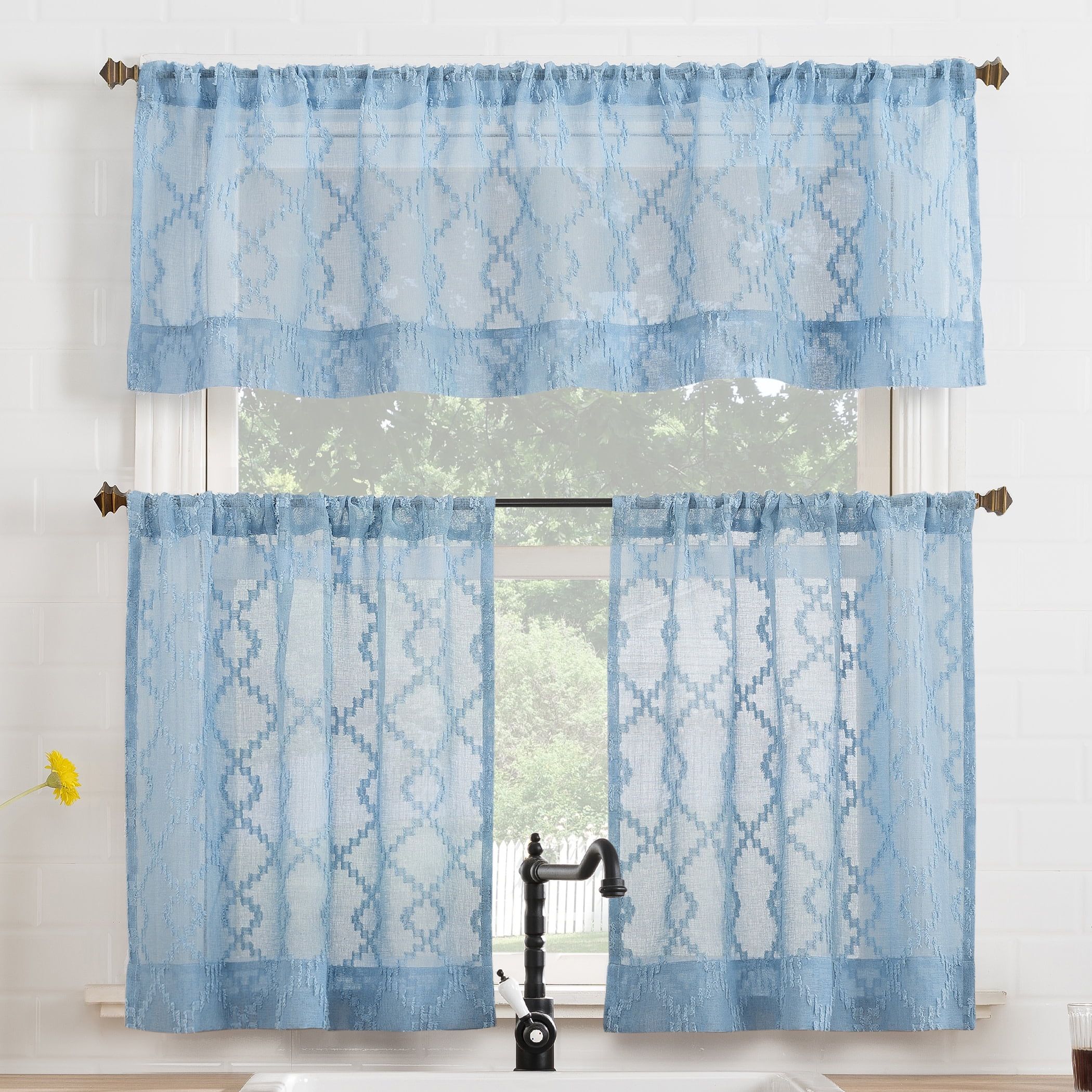 Tranquil Blue 24" Sheer Polyester Rod Pocket Curtain Set