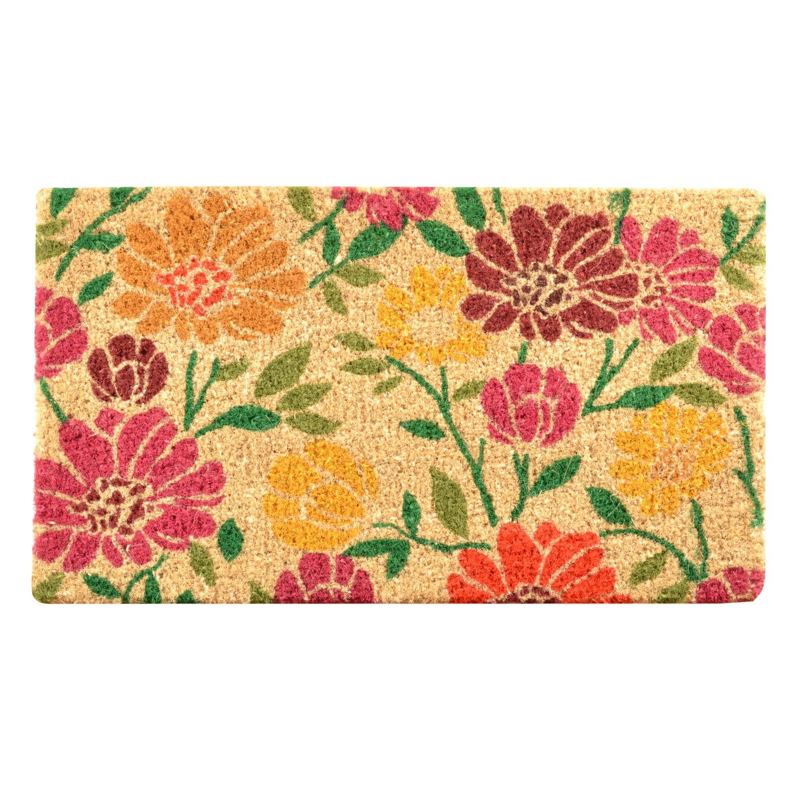 Spring Daisies Hand-Stenciled Coir Outdoor Door Mat