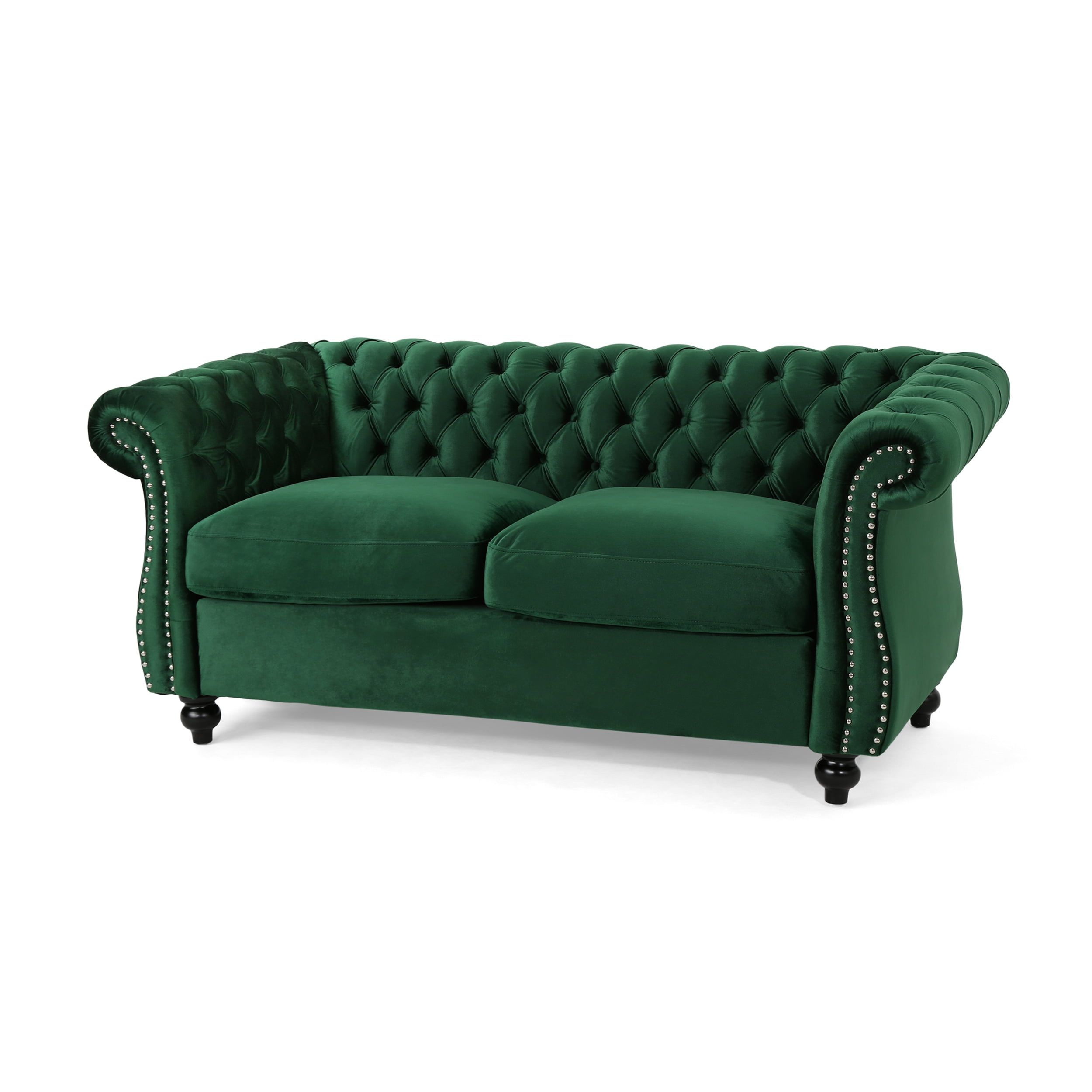 Emerald Green Velvet Tufted Chesterfield Loveseat with Nailhead Trim