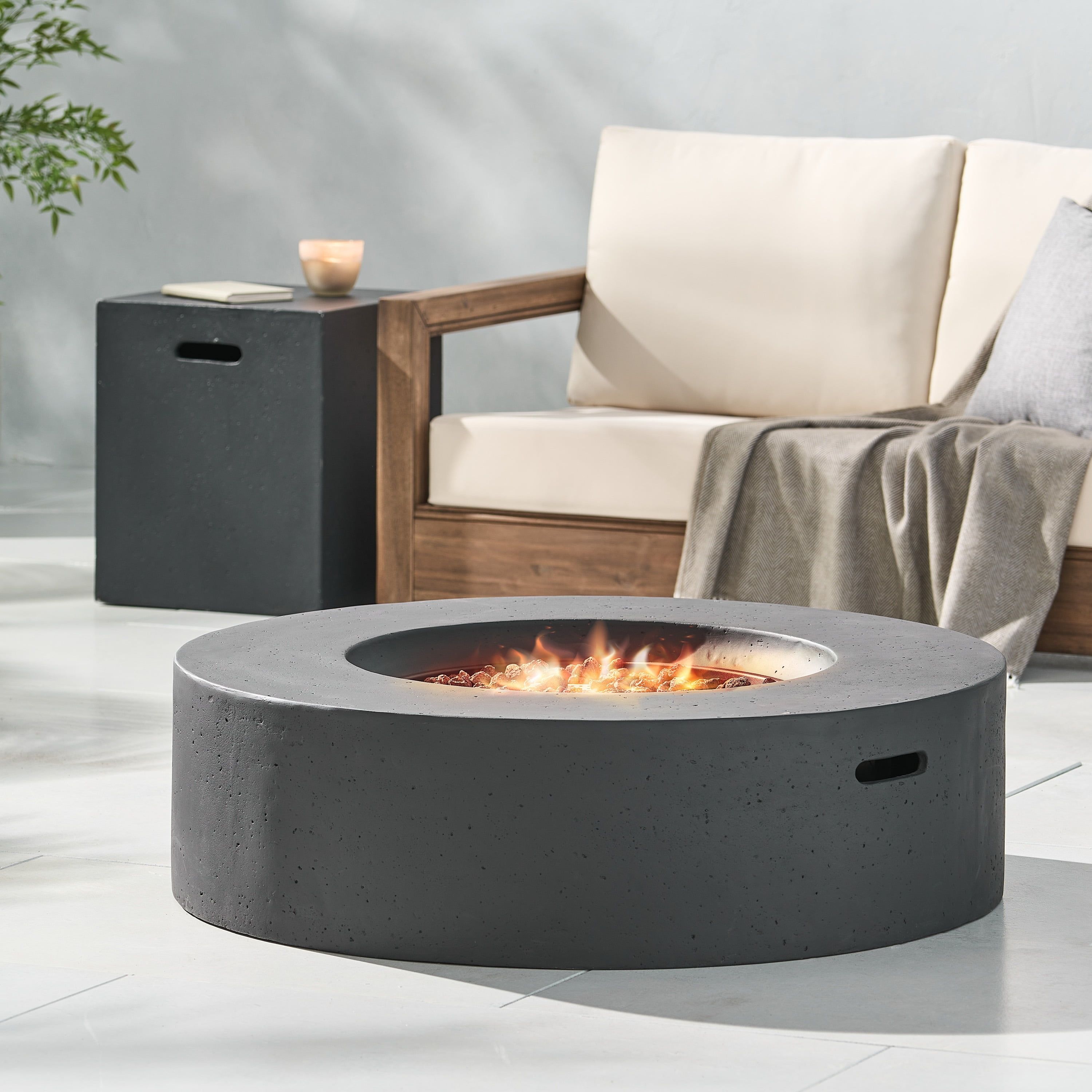 Circular Dark Gray Magnesium Oxide Gas Fire Pit Table