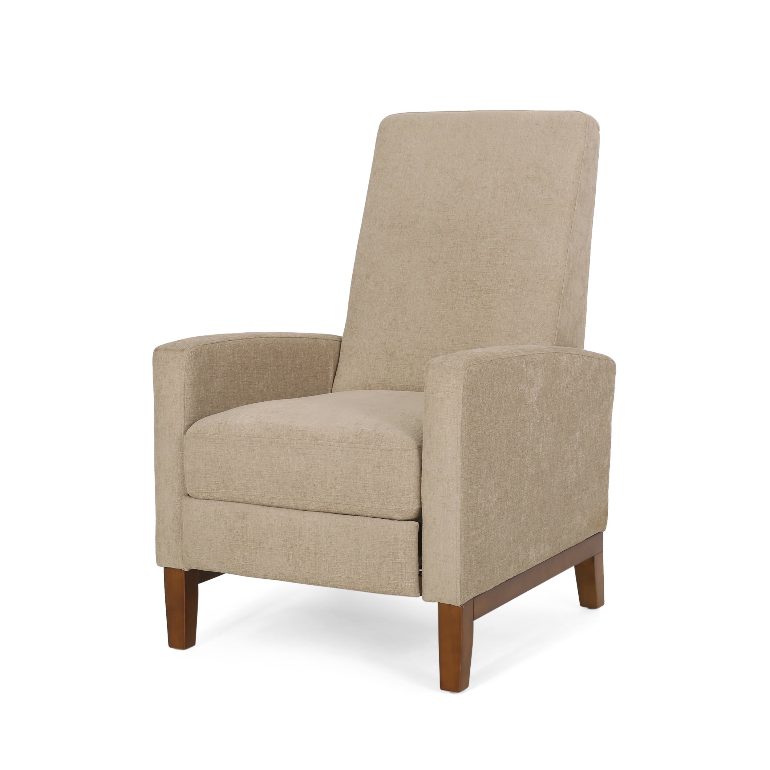 Sand and Brown Manual Pushback Wood Recliner