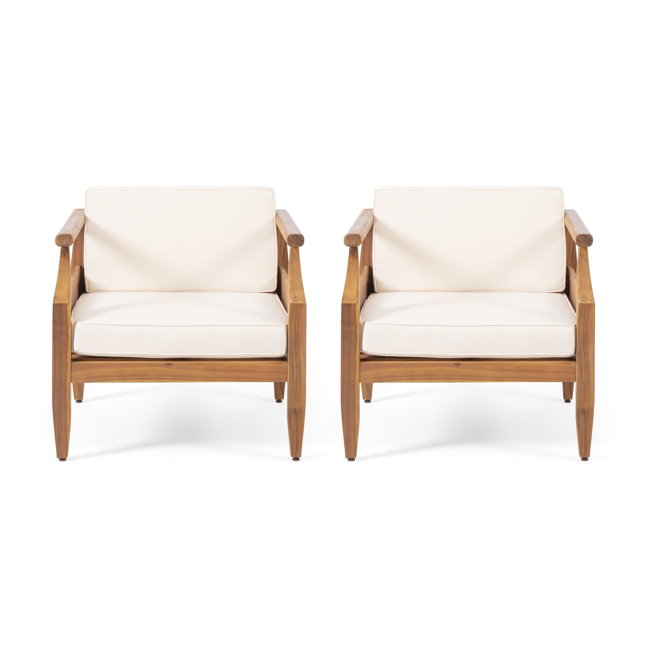 Teak and Cream Water-Resistant Cushioned Club Armchair Set