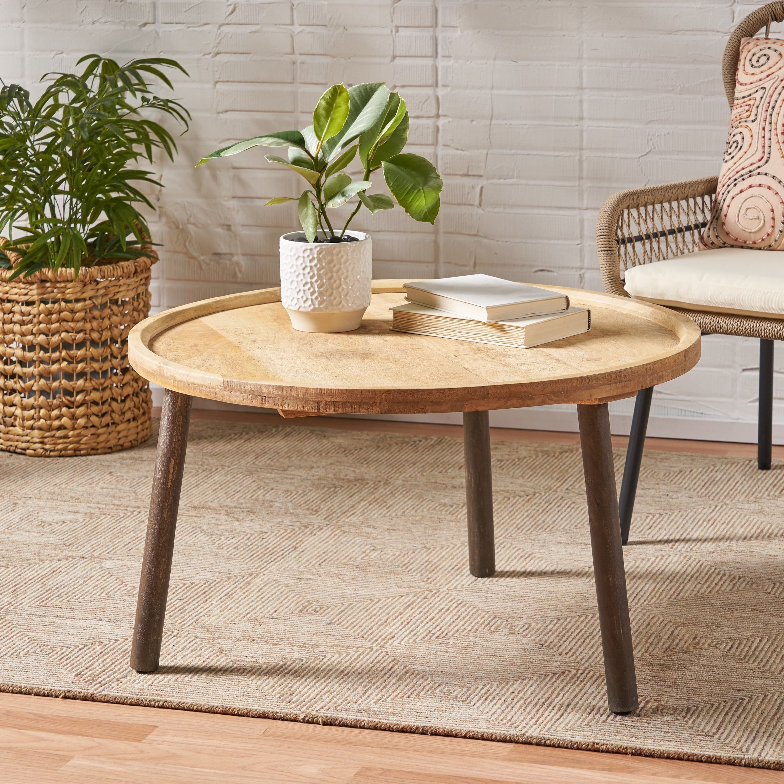 Camry Round Mango Wood Coffee Table with Dark Legs