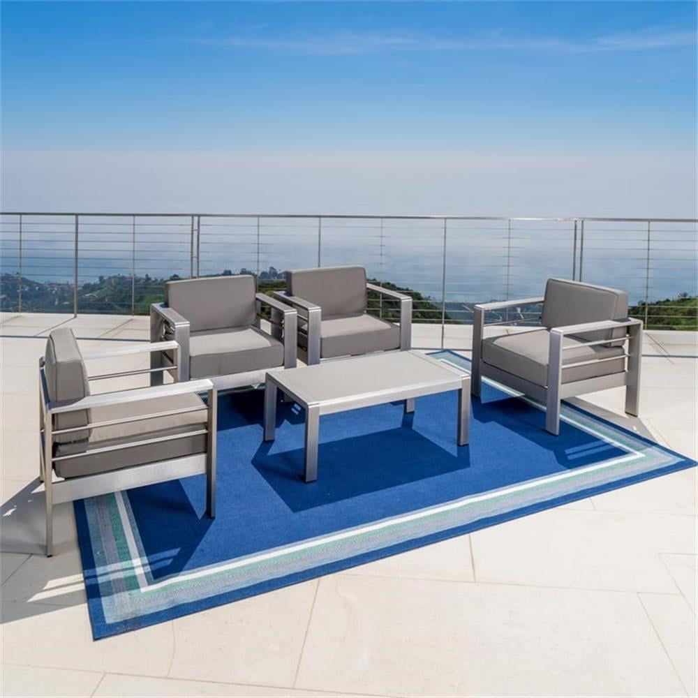 Cape Coral 5-Piece Silver Aluminum Patio Set with Khaki Cushions