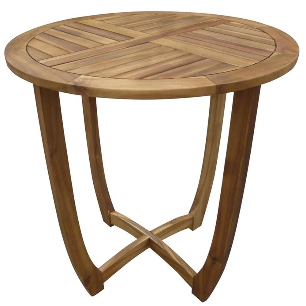 Carina 27.5" Round Teak Acacia Wood Patio Accent Table