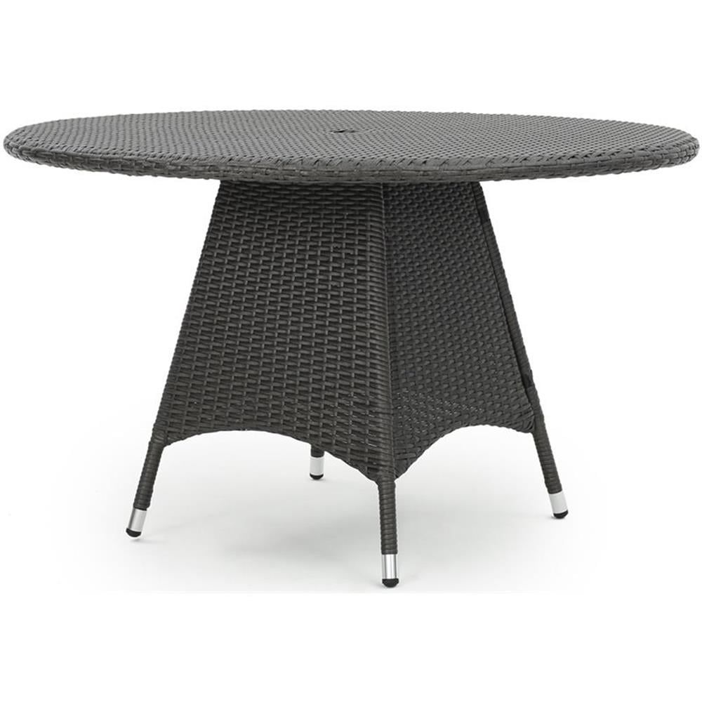 Gray Round Wicker Patio Dining Table with Iron Frame