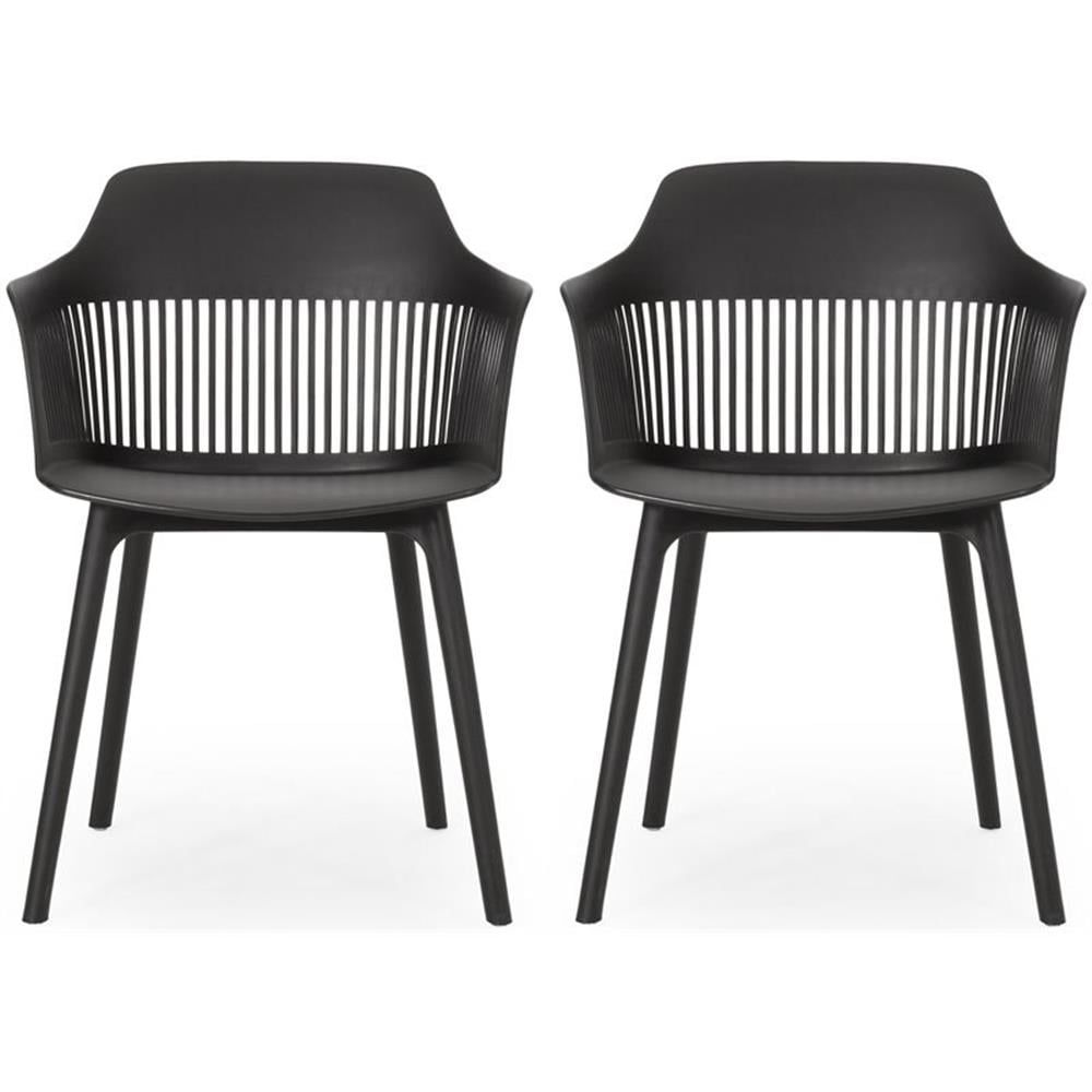 Black Plastic Modern Outdoor Dining Armchair Set