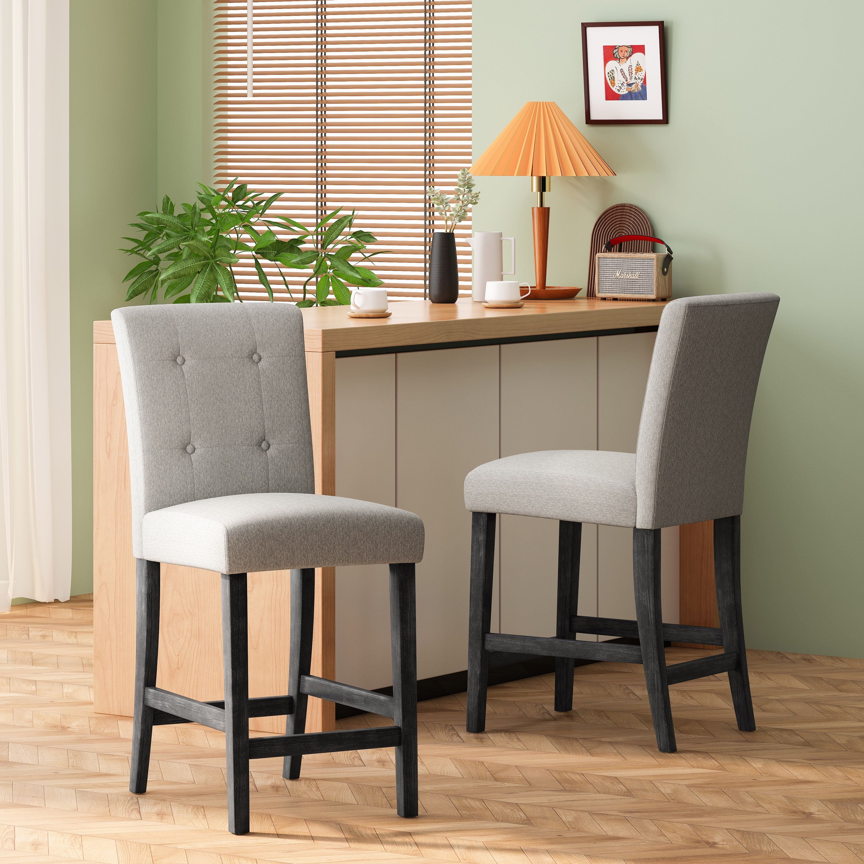 Light Gray and Weathered Wood Extra Tall Counter Stools, Set of 2