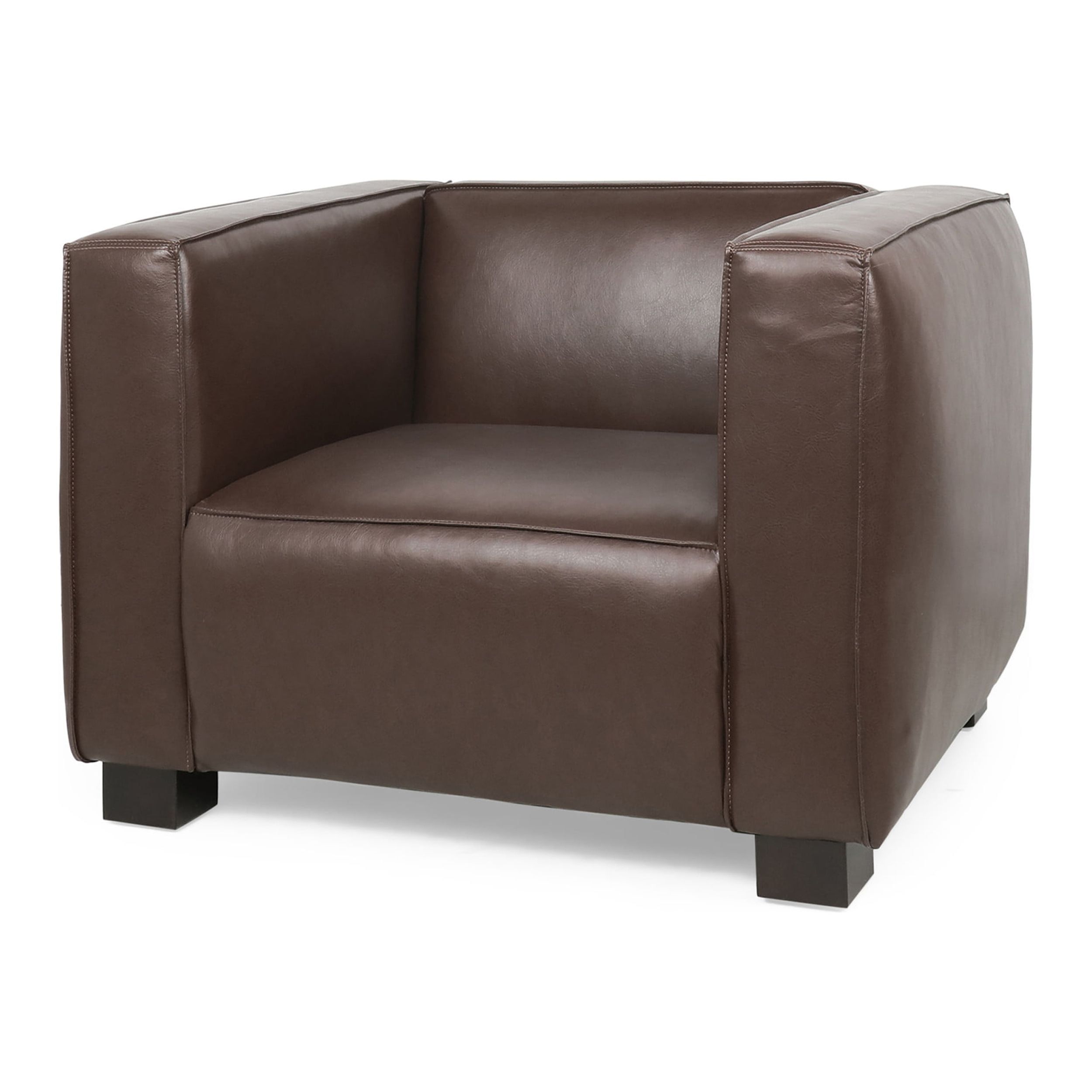 Dark Brown Faux Leather Club Chair with Dark Walnut Wood Legs