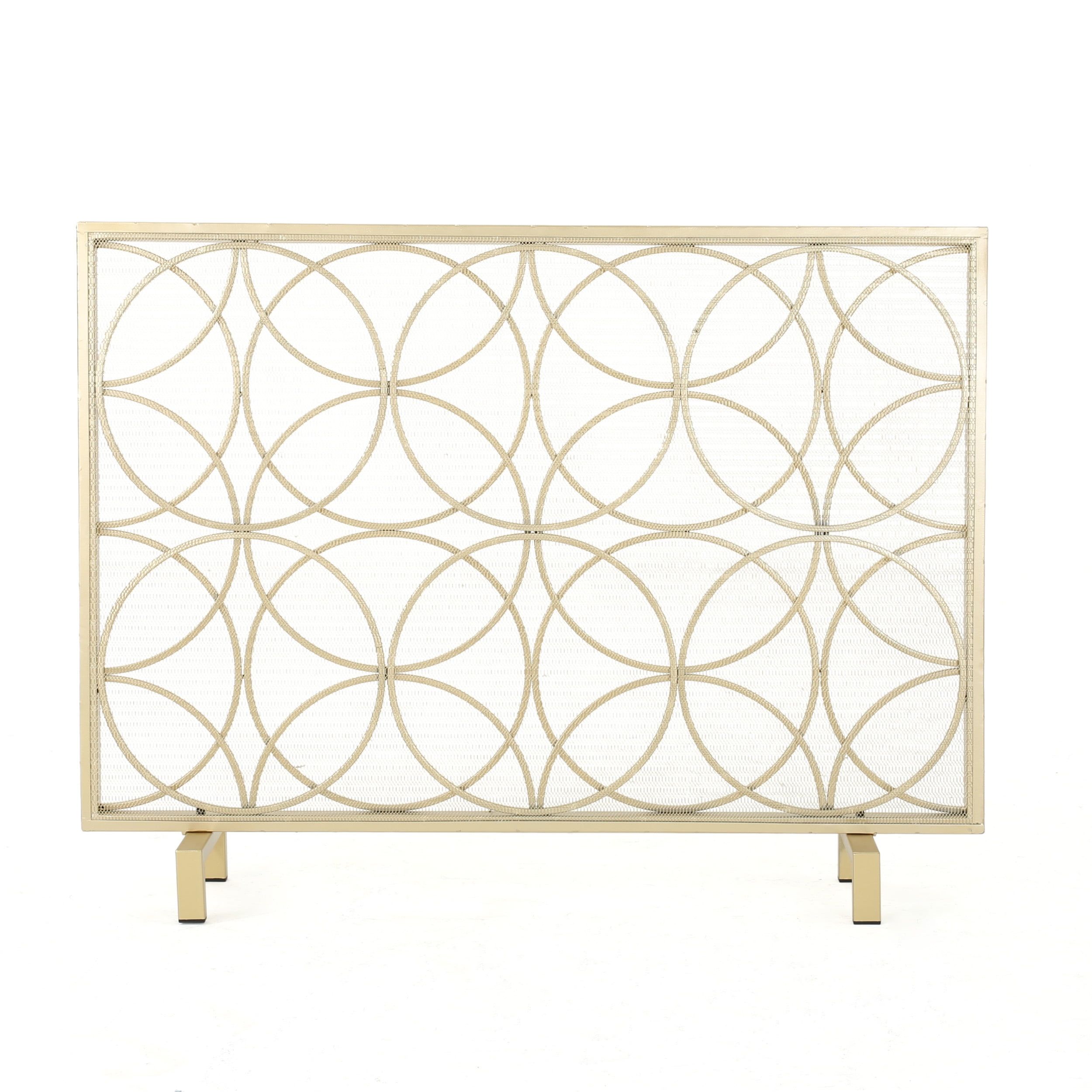 Gold Iron Single Panel Fireplace Screen with Mesh