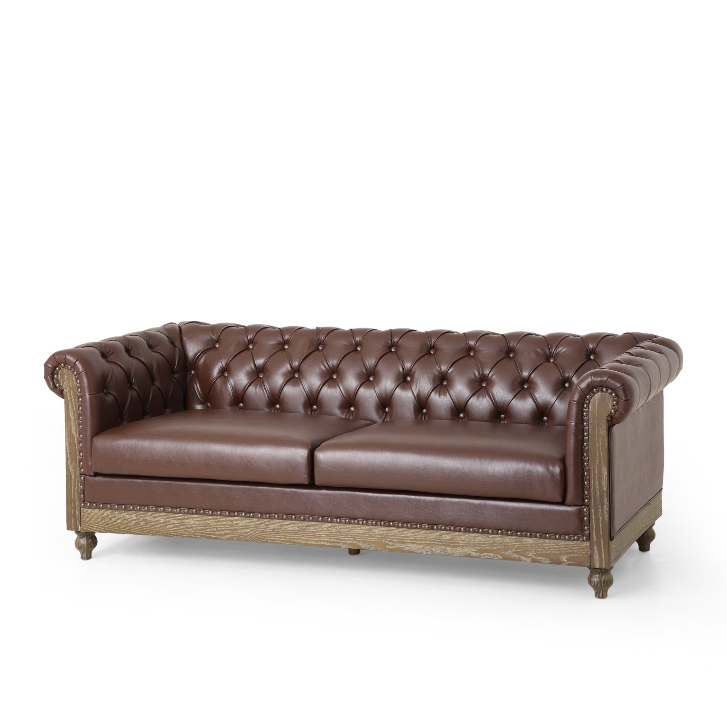 Elegant Chesterfield 3-Seater Tufted Sofa with Nailhead Accents in Dark Brown