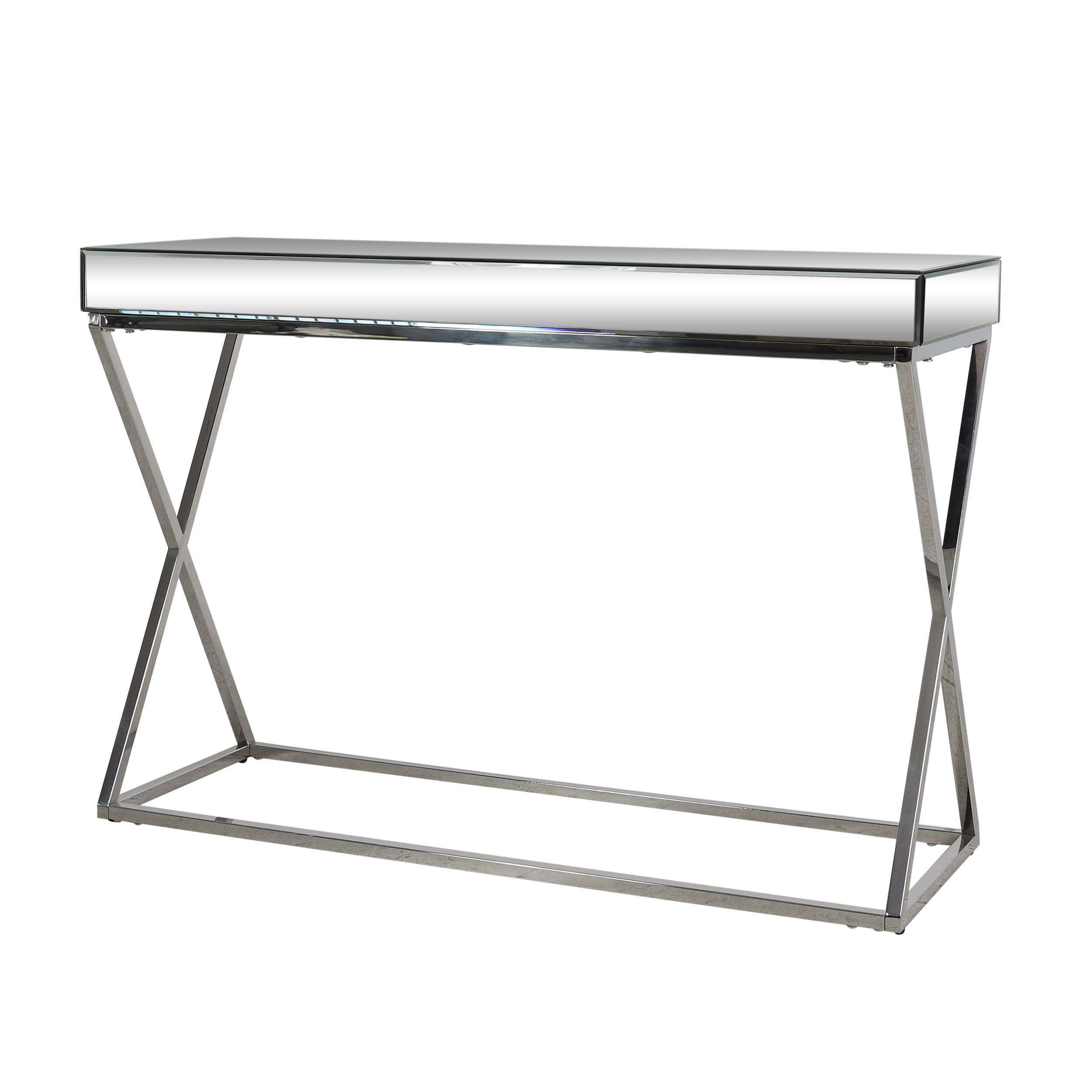 Silver Mirrored Glass and Metal Console Table