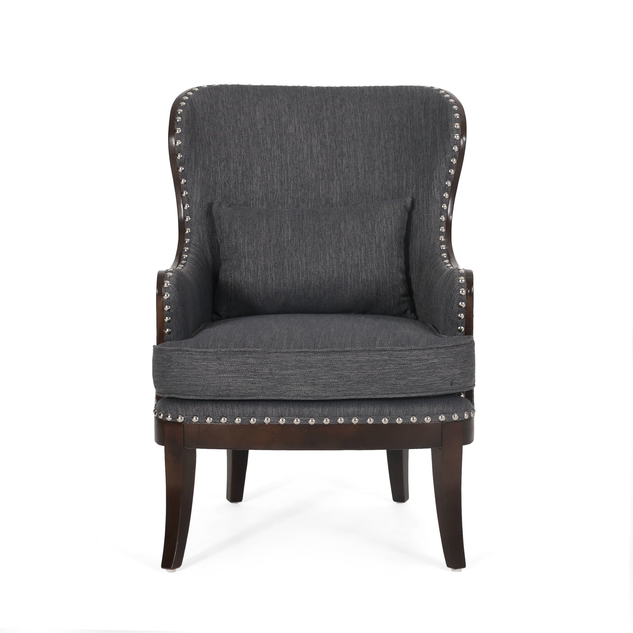 Gray Faux Leather Upholstered Accent Chair with Dark Brown Wood Legs