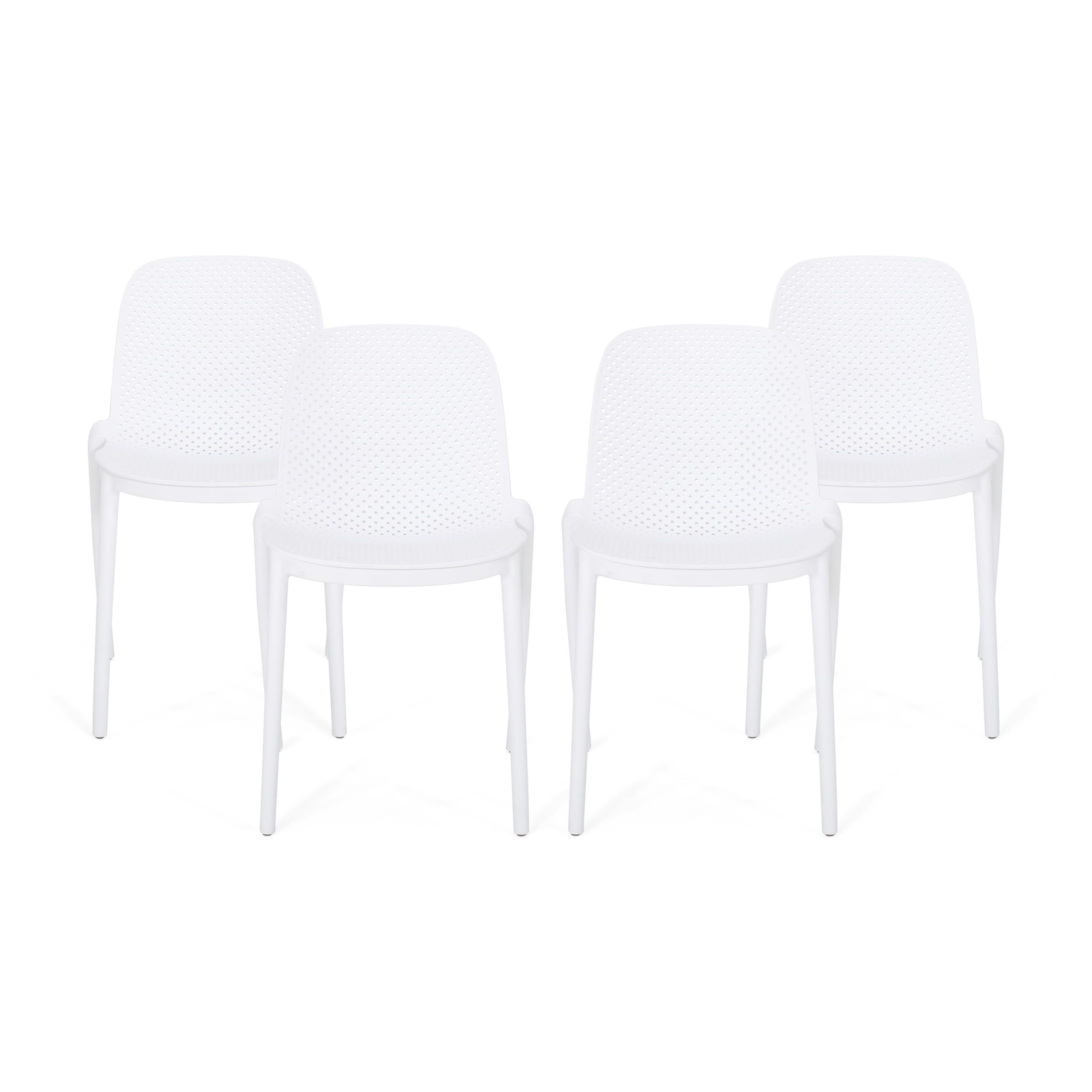 Modern Perforated White Polypropylene Outdoor Dining Chair Set of 4