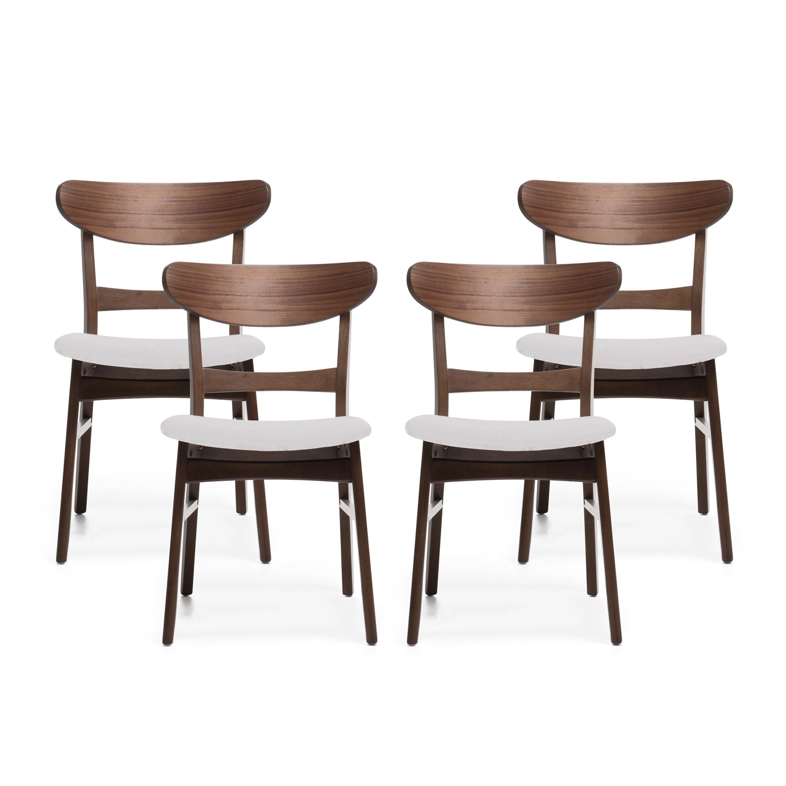 Light Beige Upholstered Walnut Wood Dining Chairs, Set of 4